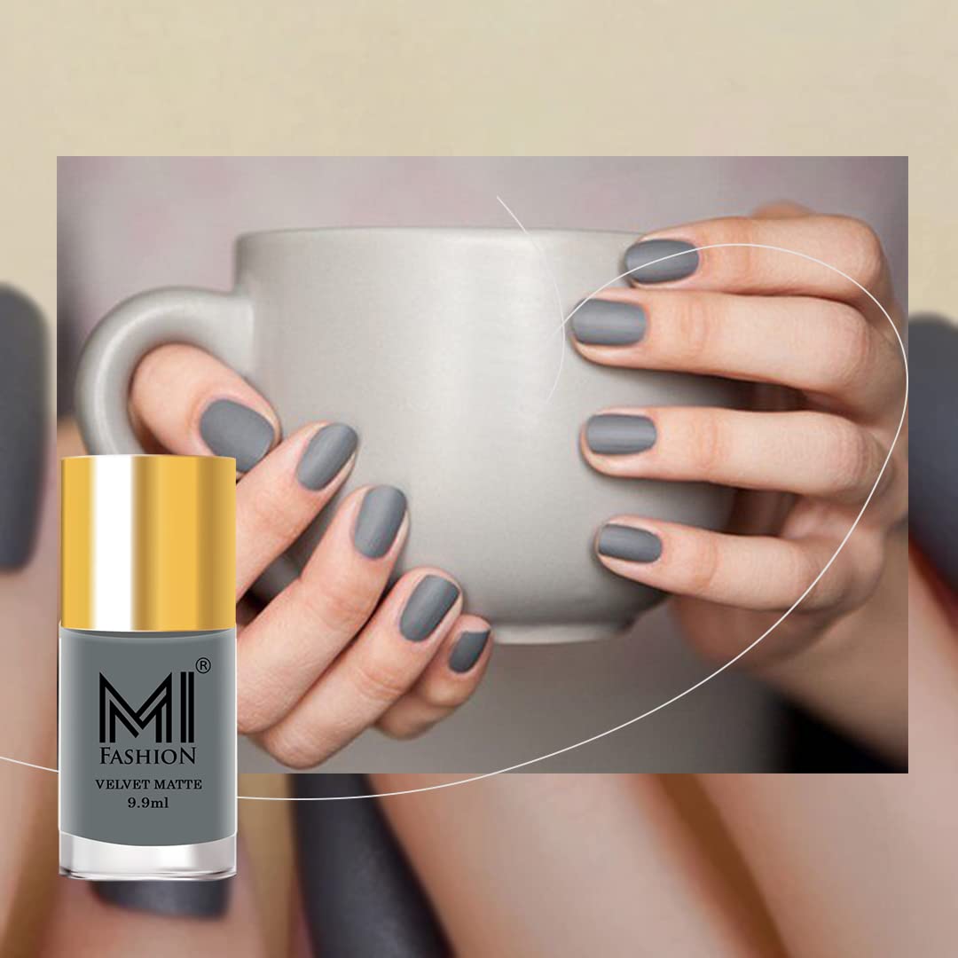 MI Fashion Matte Nail Polish Set of 2 - Long Lasting Grey & Purple Nail Polish with Wide Brush (9.9ml Each) | Perfect for Fall Winter Manicures & Professional Salon Use