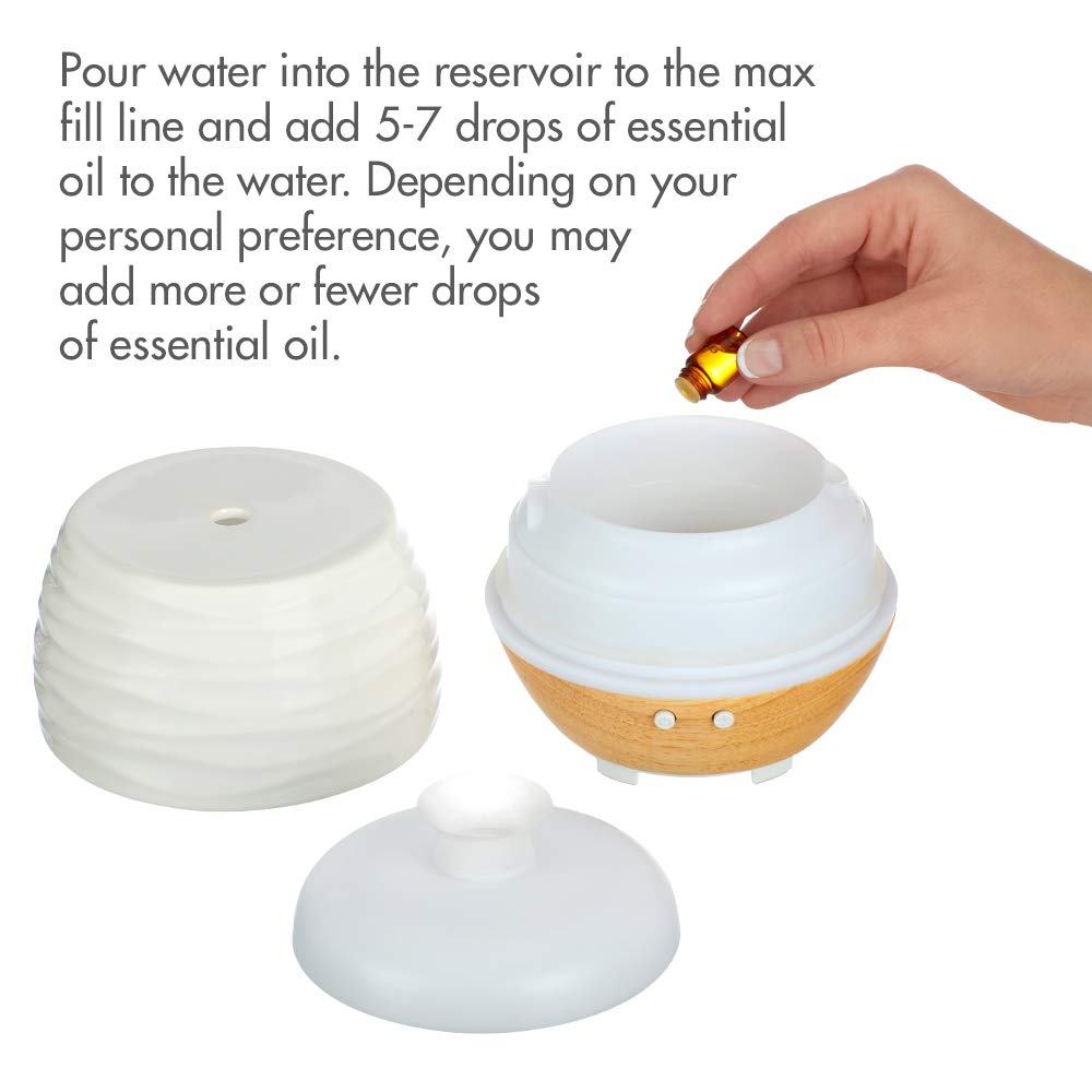 Ellia Ascend Ultrasonic Aroma Diffuser - Premium Ceramic & Wood Essential Oil Diffuser with Natural Aroma, Humidifier, Night Light | 6-Hour Runtime & Essential Oil Starter Kit | Perfect for Home, Office, Yoga & Spa Relaxation