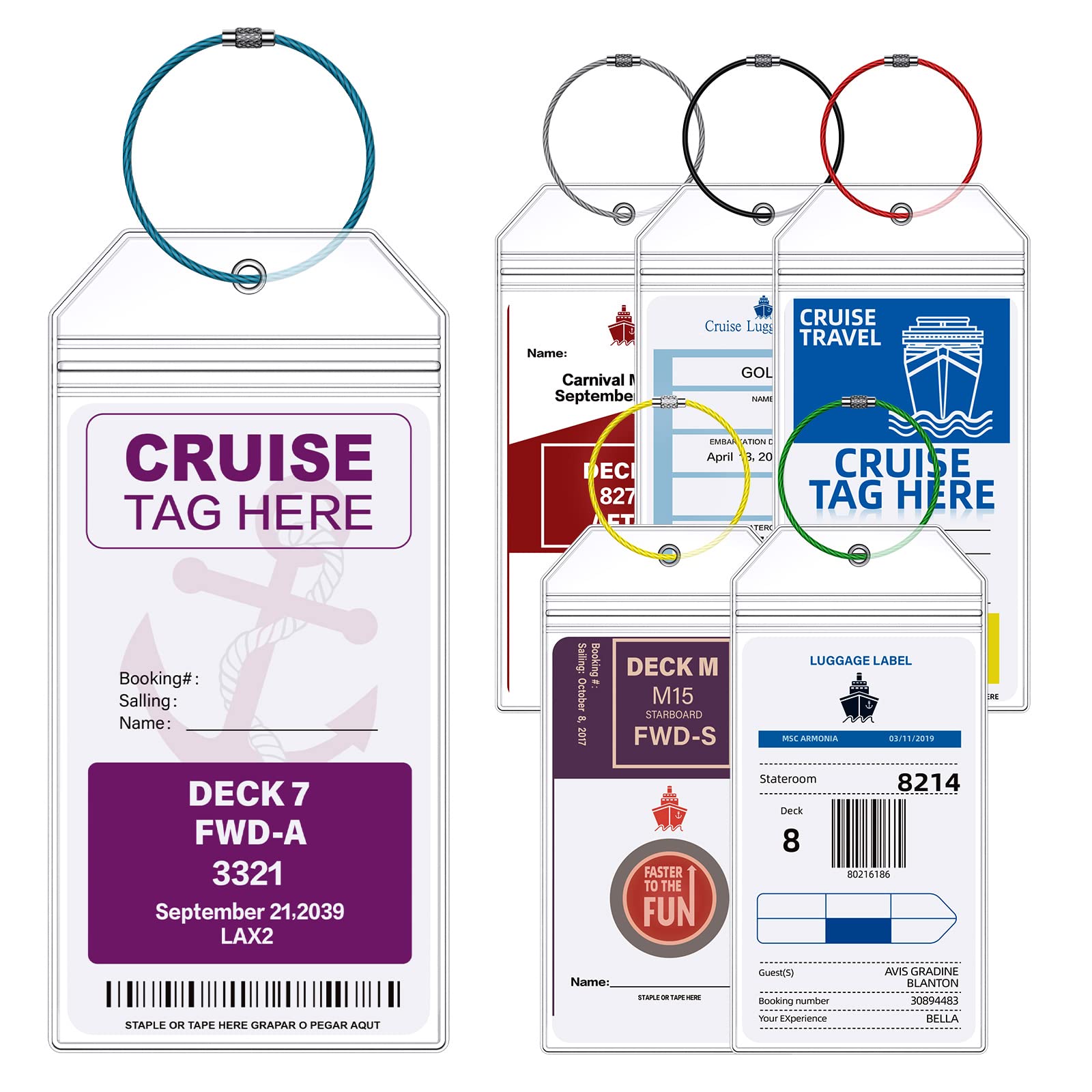 **6-Pack Clear Zip Seal Reusable Cruise Luggage Tags for Carnival, MSC, Costa, NCL & Princess Ships - 2025-2026 Travel Essentials - Perfect for Cruise Check-In & Baggage Identification**