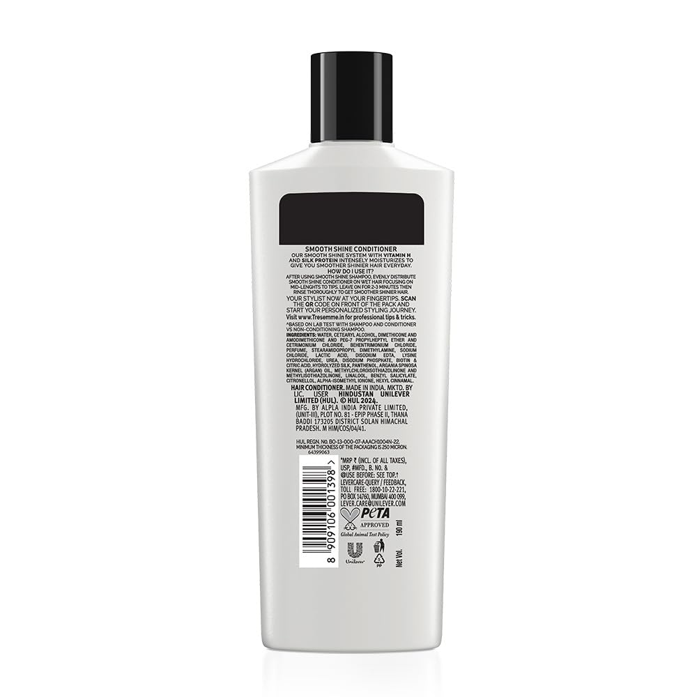 TRESemme Smooth & Shine Conditioner 190ml with Biotin & Silk Protein - Deep Moisturizing for Dry, Frizzy Hair - Silky Smooth Results for Men & Women - Perfect for Daily Hair Care & Salon-Quality Styling