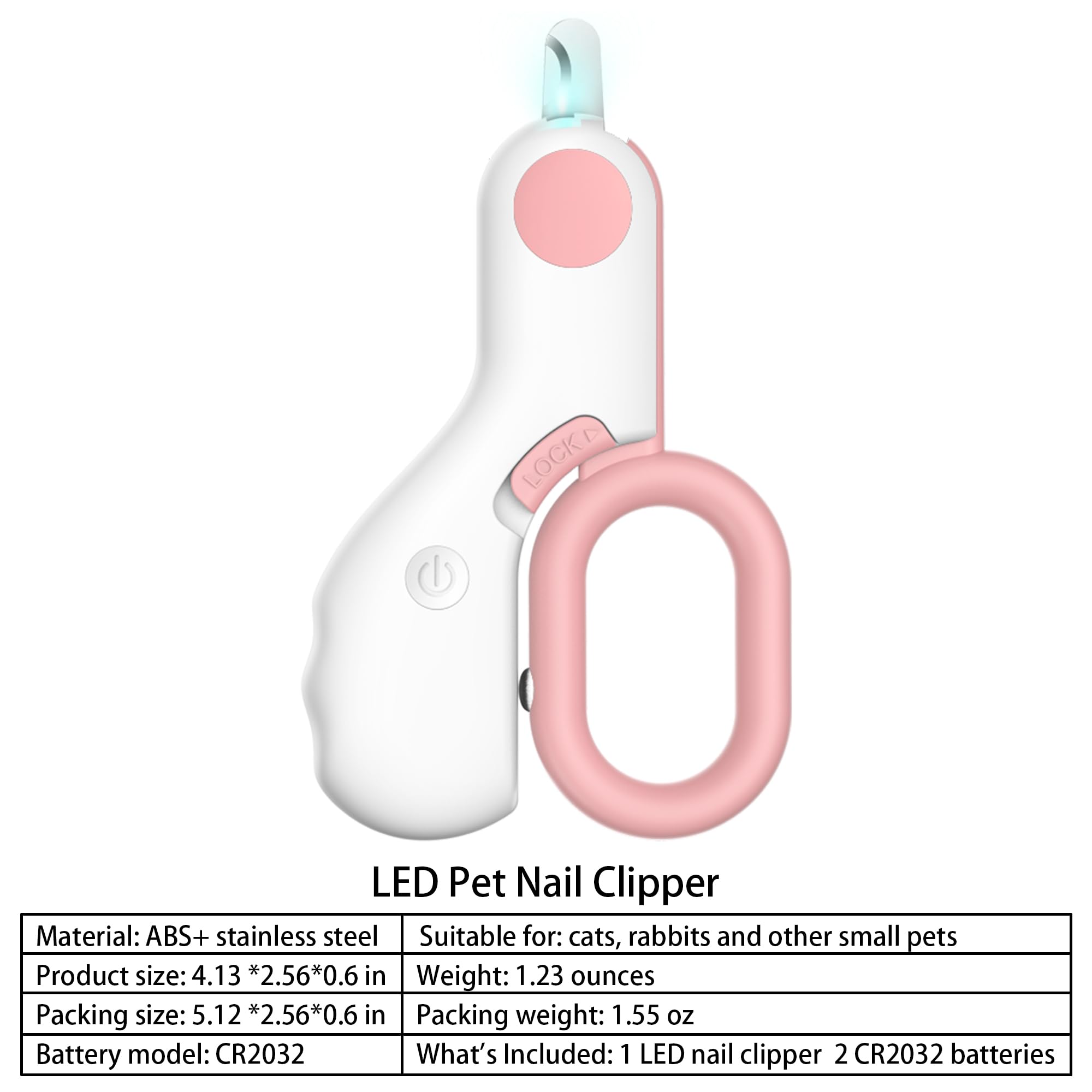LED Pet Nail Clippers with Safety Guard - Professional Cat & Small Dog Nail Trimmer for Kittens, Rabbits, Birds - Gentle Grooming Tool for Indoor Pets (Pink) | Perfect for Stress-Free At-Home Pet Nail Care & Grooming Sessions