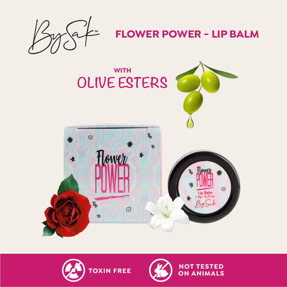BySak Flower Power Lip Balm for Women & Men - Hydrating & Shiny Lip Care with Olive Oil - 8g Tube - Perfect for Dry Lips, Daily Moisturization & On-The-Go Use