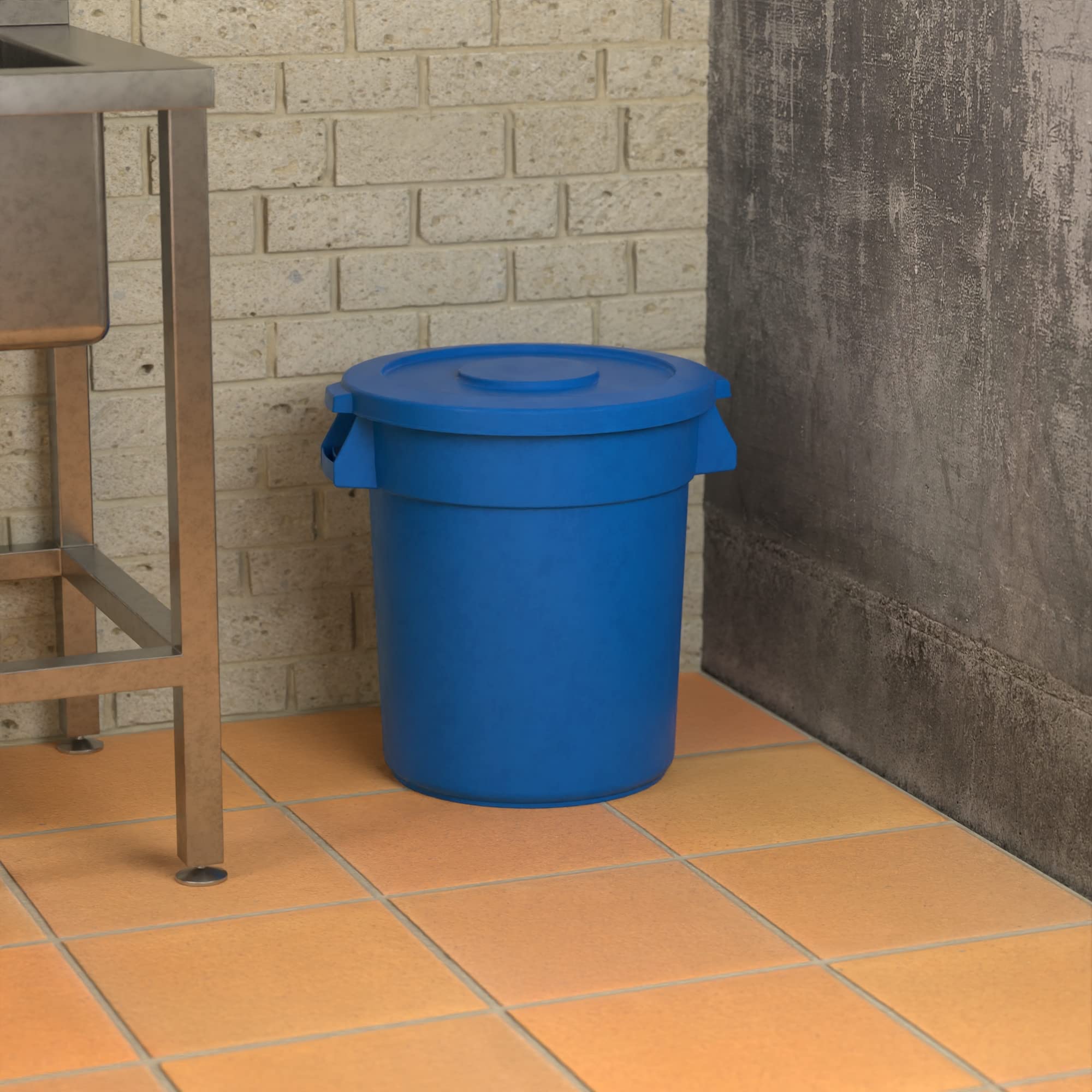 20 Gallon Blue Round Commercial Trash Can with Lid - Heavy Duty Stainless Steel Step Pedal, Odor Control for Office, Restaurant, Kitchen, School - Ideal for High Traffic Areas & Waste Management
