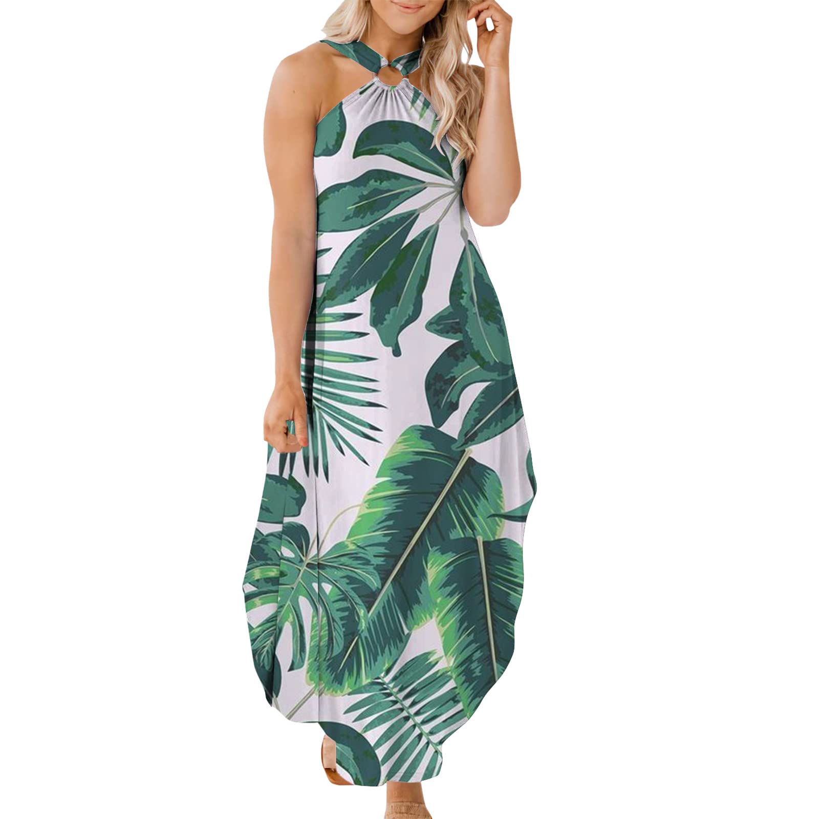 Plus Size Women's Casual Summer Criss Cross Sundress - Sleeveless Floral Print Maxi Dress with Side Slit, Loose Beach Cover Up for Vacation, Pool Party & Outdoor Activities