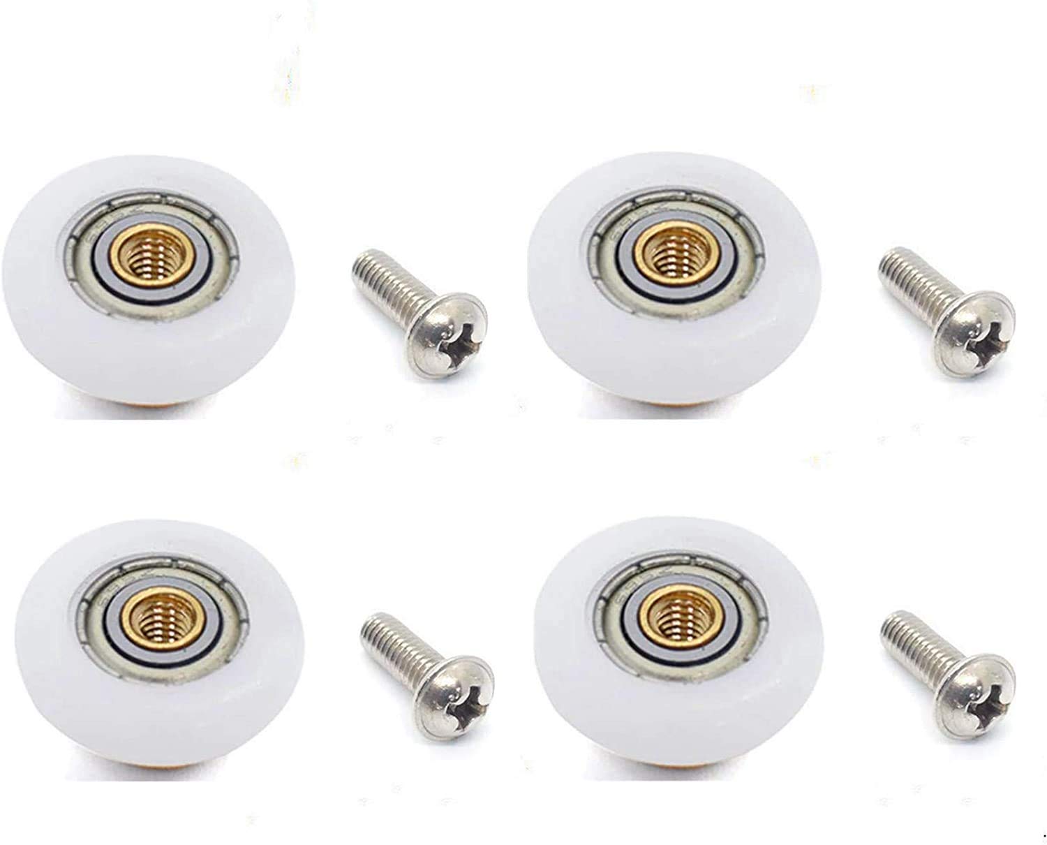 4PCS Glass Sliding Door Pulleys for Bathroom Shower Door Rollers - 19mm Diameter Heavy Duty Wheels with Ultra-Quiet Smooth Gliding - Perfect for Shower Enclosures, Closet Doors & Glass Partitions