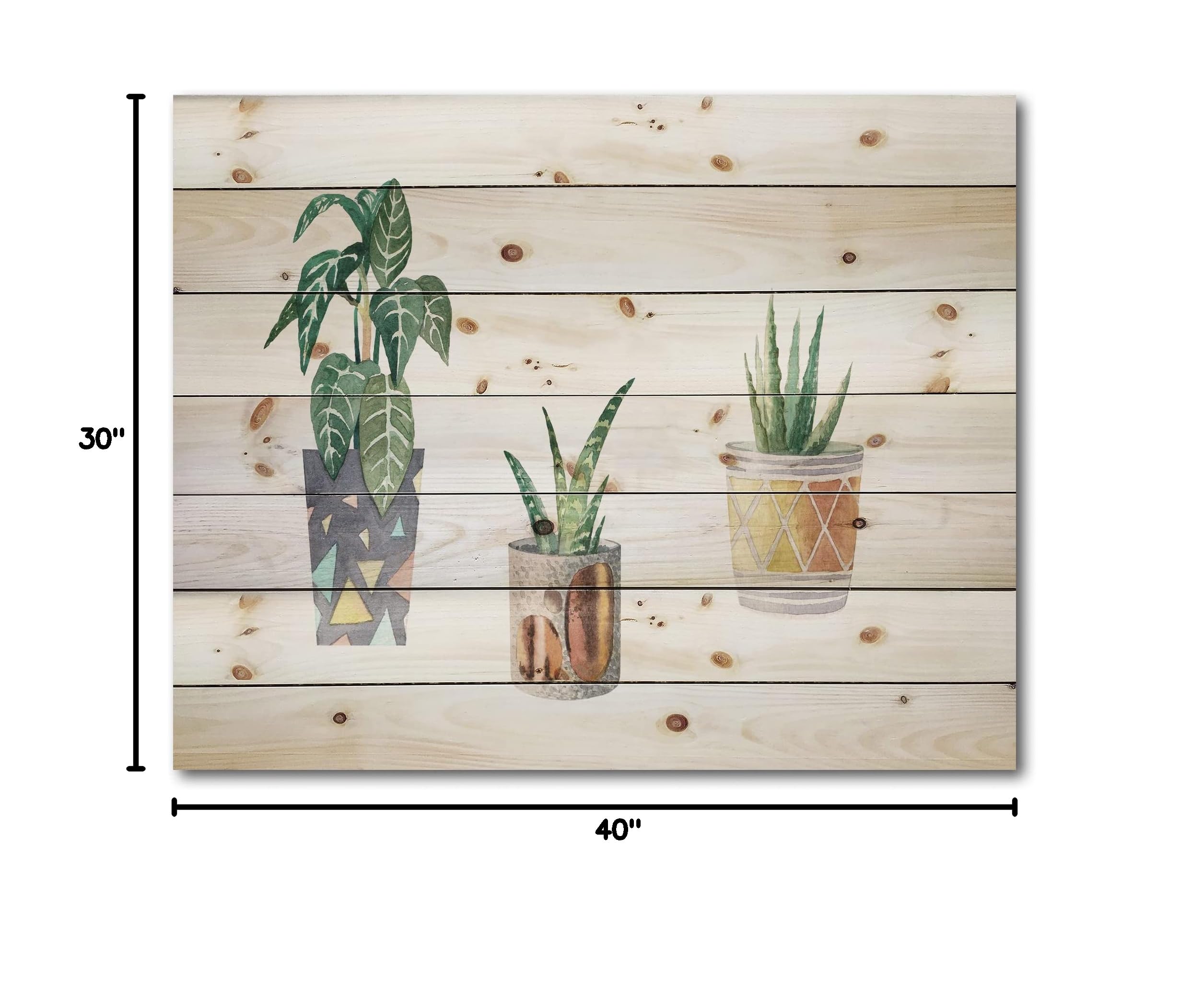 DesignQ Three Potted Houseplants Wood Wall Decor - Traditional Green Floral Wall Art Panels - Large Natural Pine Wood Art for Living Room, Bedroom & Office Decor