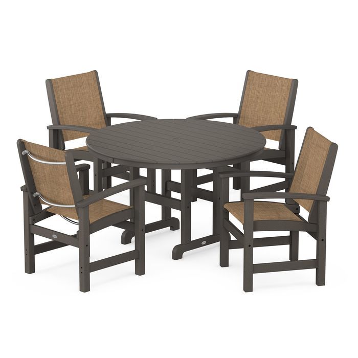 POLYWOOD Coastal 5-Piece Round Farmhouse Dining Set - Outdoor Patio Furniture for Backyard, Poolside & Beach House Dining