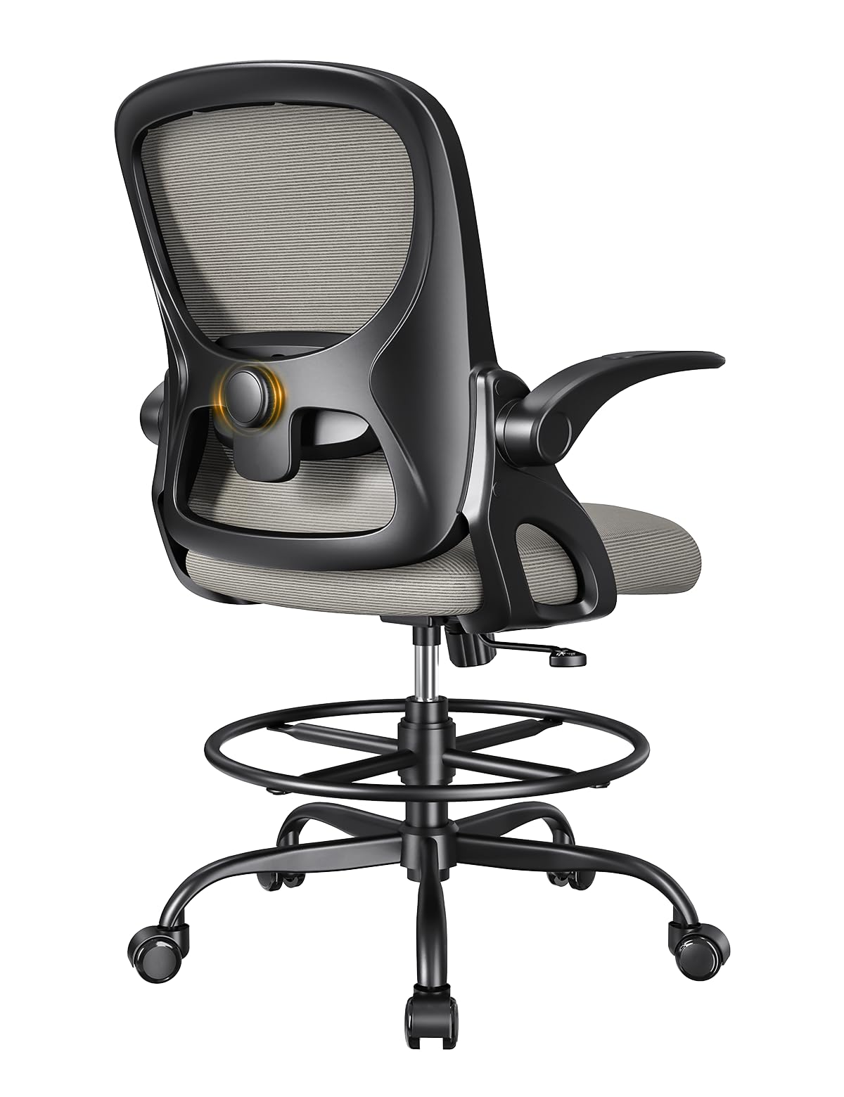 Ergonomic Drafting Chair with Flip-Up Armrests & Adjustable Footrest - Tall Office Chair for Standing Desks - Lumbar Support Computer Chair for Bar Height Workstations (Black-Gray) - Perfect for Architects, Artists & Home Office Workspaces