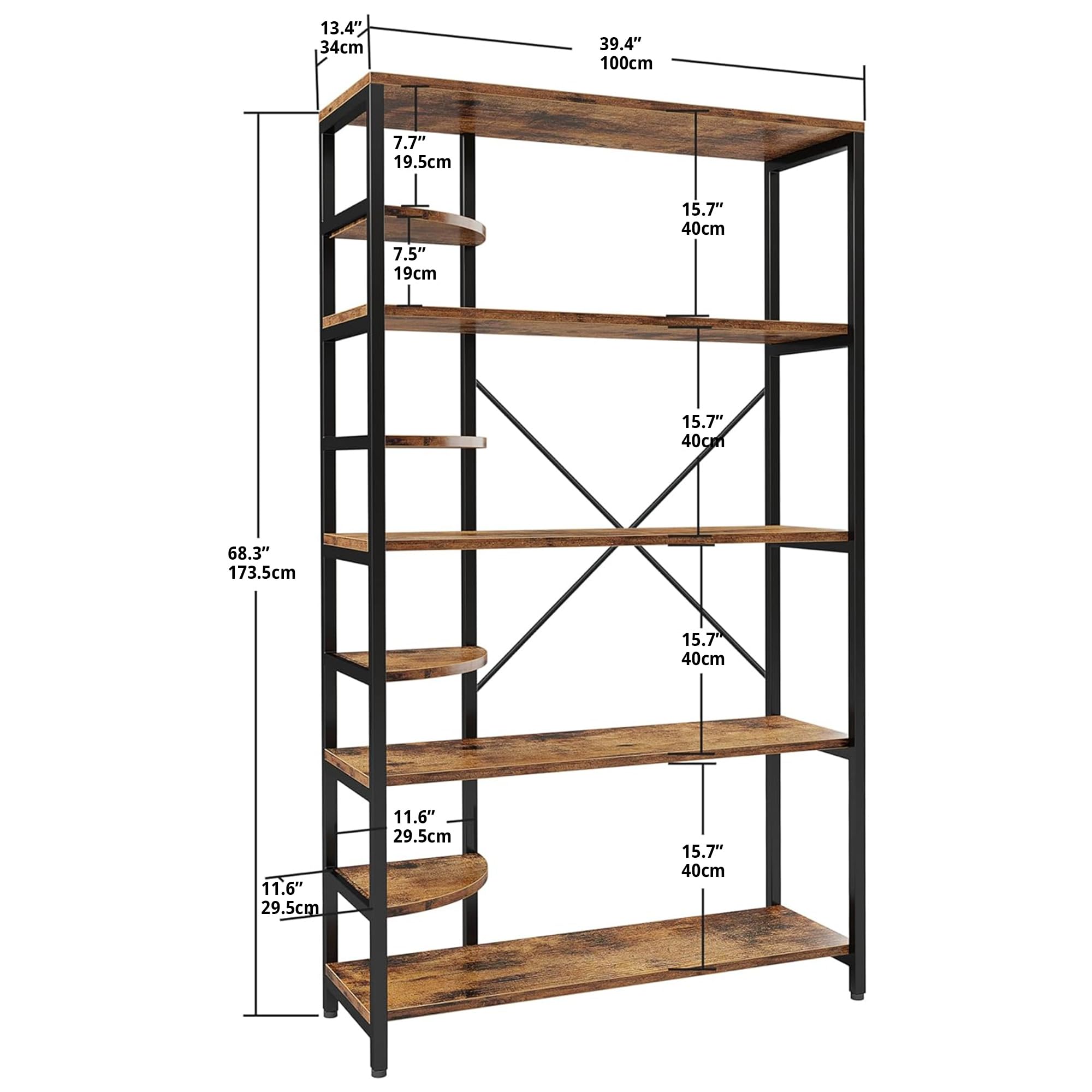 IRONCK 8-Tier Rustic Industrial Bookcase & Corner Ladder Shelf - Sturdy Storage Rack for Books, Plants & Decor - Perfect for Living Room, Home Office & Kitchen Organization