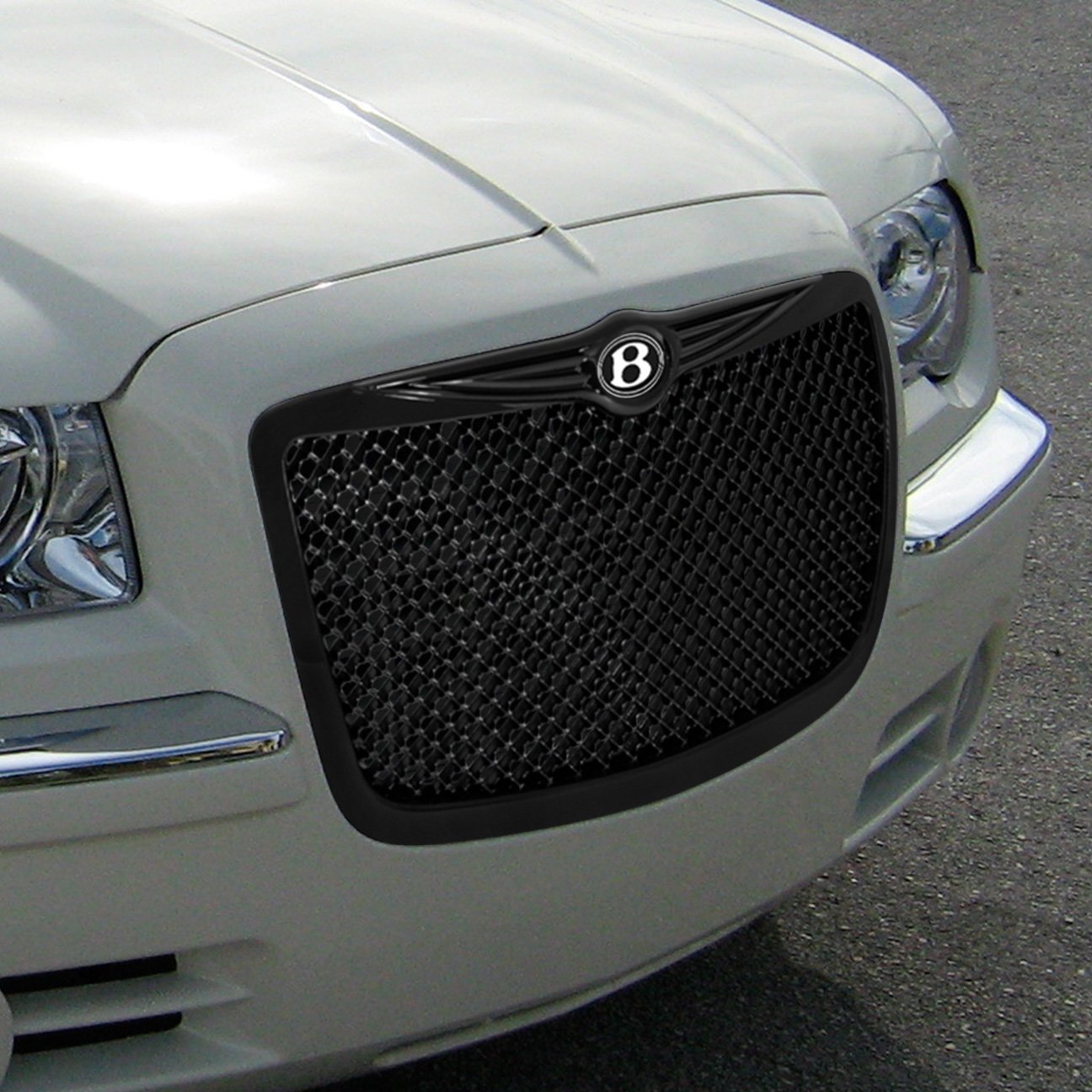 Upgraded Black Diamond Mesh Front Hood Grille for Chrysler 300 & 300C - Bentley Style Logo Emblem Replacement | Perfect for Car Enthusiasts & Luxury Vehicle Upgrades