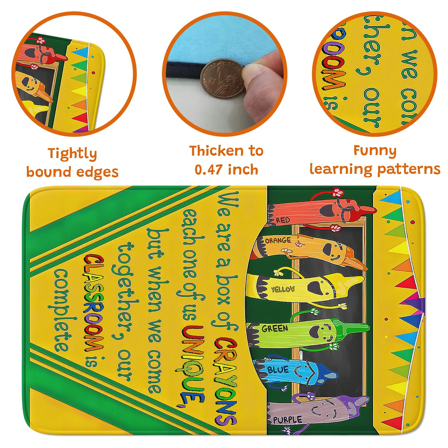 Foldable Play Mat Rug for Classroom, Playroom & Preschool - Non-Slip Floor Carpet for Boys & Girls - Black School Rug for Learning & Play Areas - Perfect for Home, Daycare & Kindergarten Activities