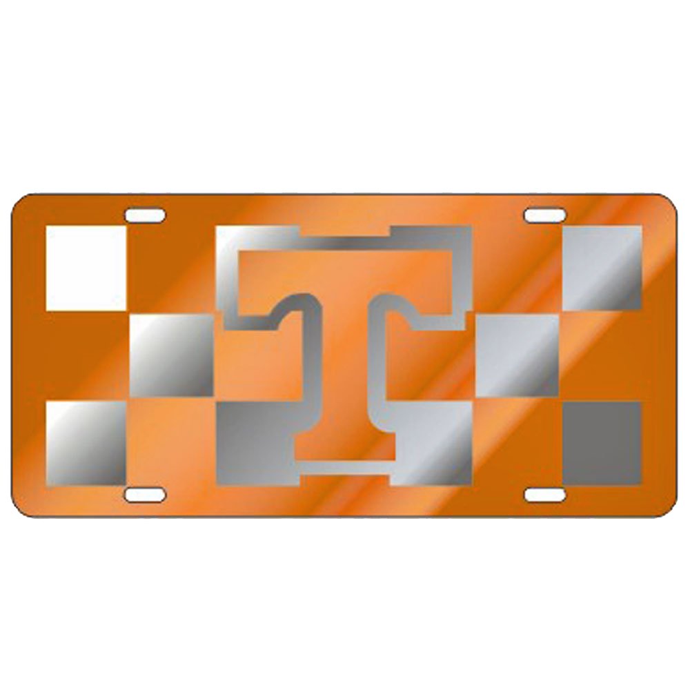 Tennessee Volunteers Checkerboard Laser Cut License Plate - Orange & White College Fan Car Accessory for Tailgating and Game Day Decor