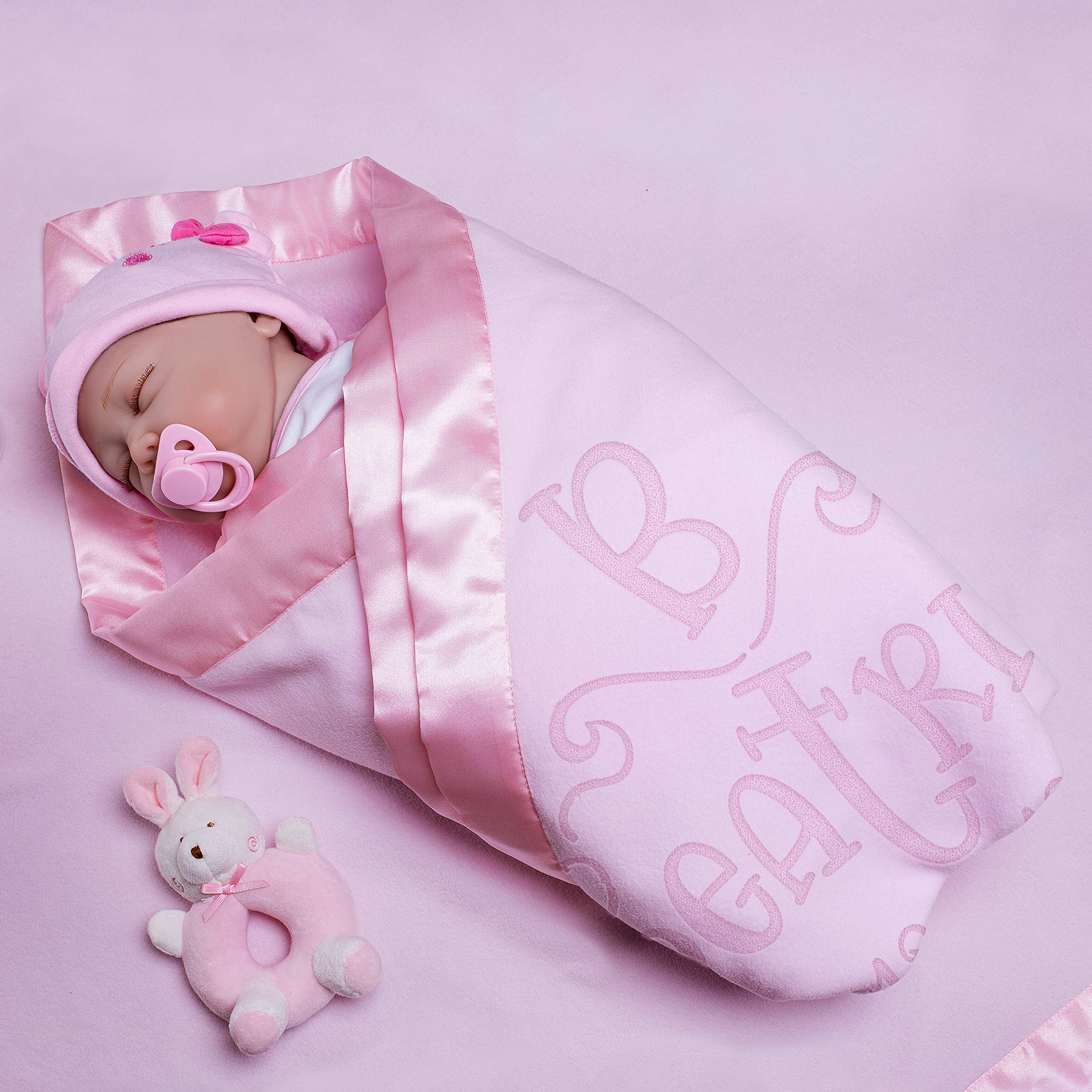Personalized Baby Blanket with Initial and Name - 36x36 Inch Soft Fleece with Satin Trim (Pink) - Perfect Baby Shower Gift for Boys and Girls - Ideal for Swaddling, Nursing, and Photo Props