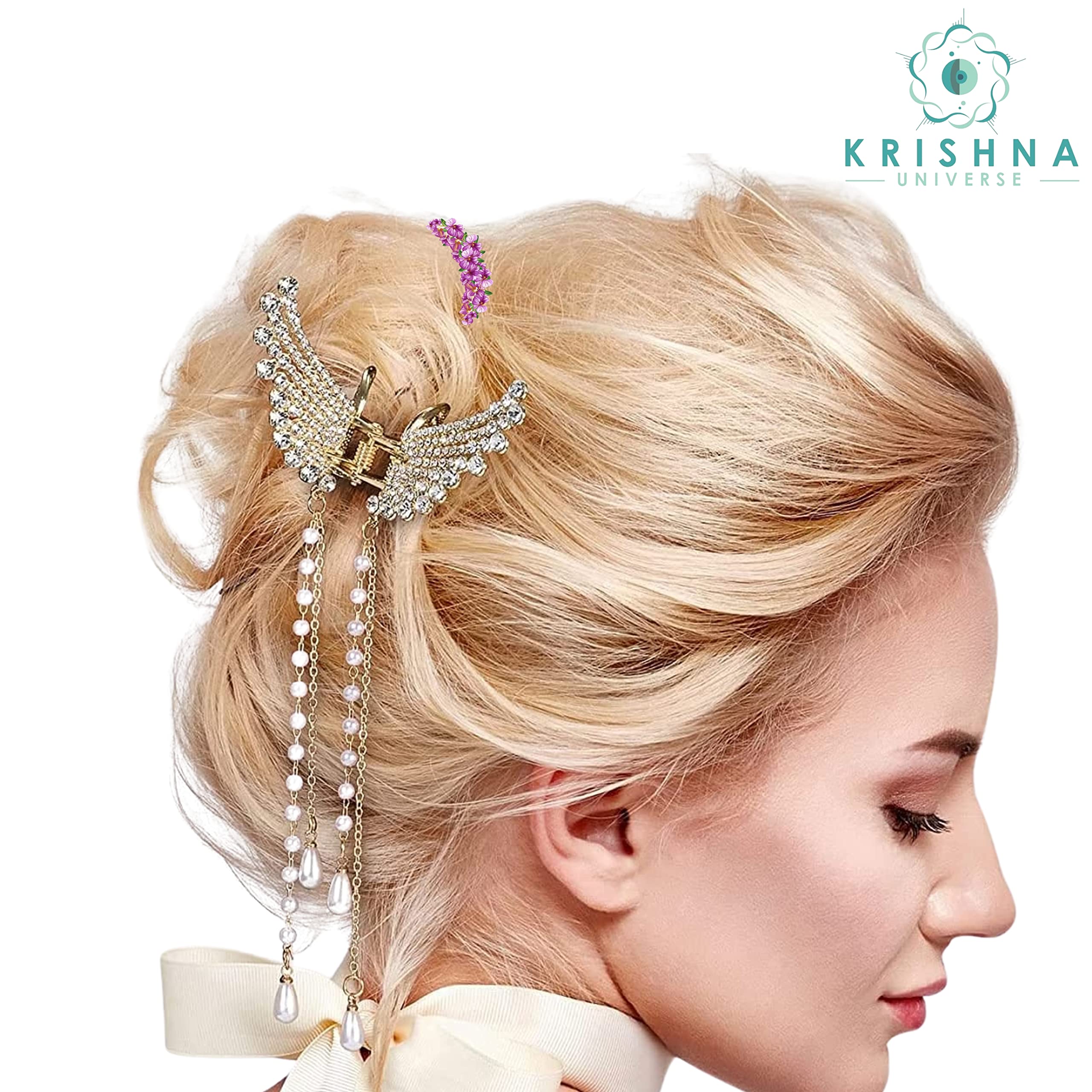 Korean Pearl Hair Clips for Women - Pack of 1 Elegant Stone Hairpin, Wedding & Party Hair Accessories, Butterfly Claw Clip for Girls (Perfect for Bridal, Prom, and Special Occasions)