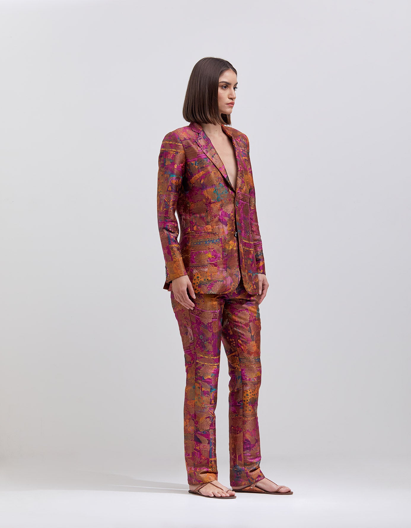 Elegant Purple Silk Brocade Boot Cut Trousers for Women - Perfect for Office Wear, Evening Events & Special Occasions