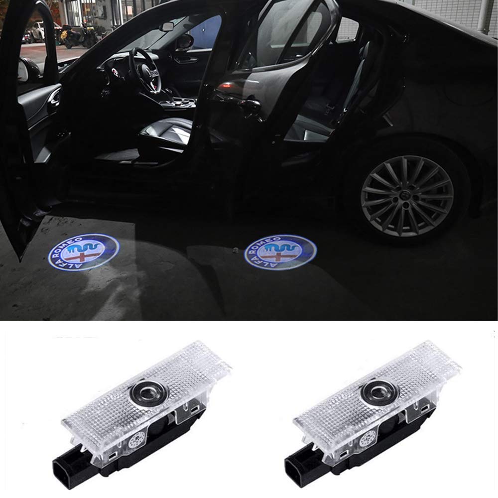 2 Pack Car Door Logo Projector Ghost Lights - Welcome Puddle Lights for Alfa Romeo Stelvio & Giulia (2017-2018) - Custom Emblem Lamps for Nighttime Safety & Style - Perfect for Parking, Entering/Exiting Vehicle in Dark