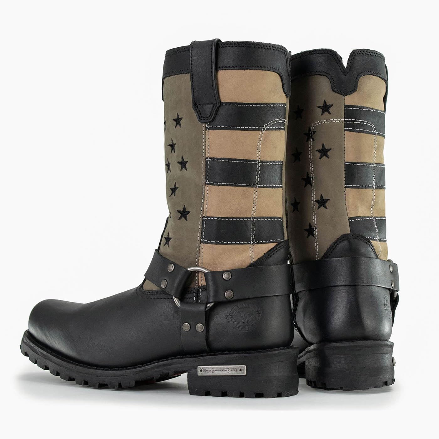 Milwaukee Leather Men's Stars and Stripes Black with Tan Motorcycle Boots - Harness Riding Boots for Men Size 7.5 (MBM9045) - Perfect for Cruising, Biker Events & Motorcycle Rides