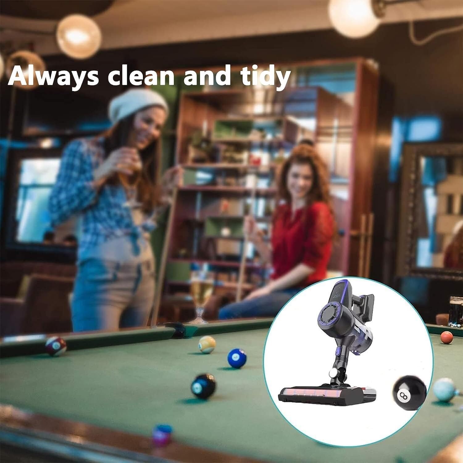 YOGAYE Cordless Electric Billiard Table Cloth Vacuum Cleaner - 30kPa Suction, LED Light, 3+1 Adjustable Speed, 100000RPM Motor for Snooker & Pool Tables - Perfect for Home Game Rooms, Bars, and Professional Billiard Halls
