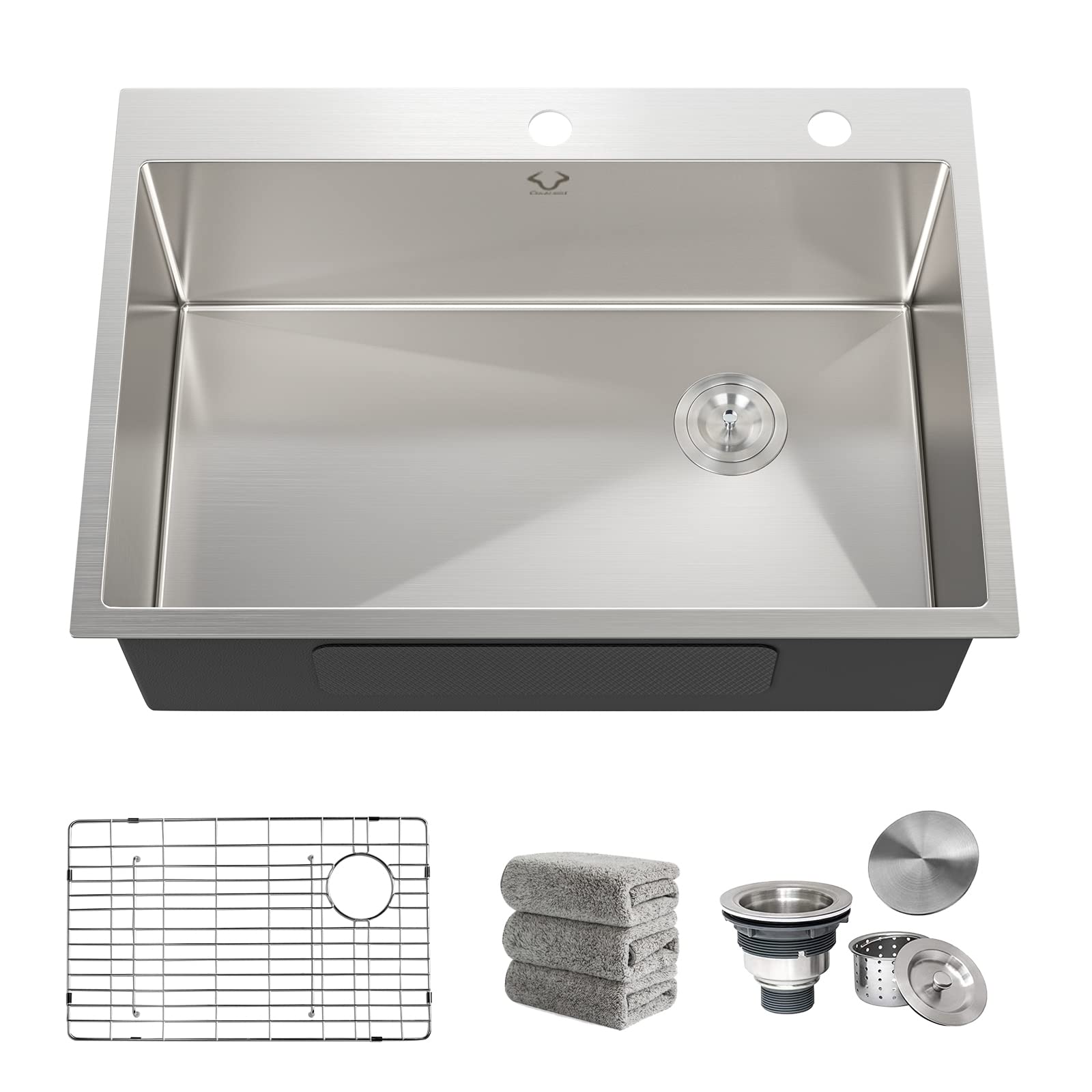 30 x 22 Inch Drop-In Stainless Steel Kitchen Sink - 16 Gauge Deep Single Bowl with R10 Corner & 2-Hole Design (4-Pack Set) - Perfect for Modern Kitchens, Restaurants & Home Renovations