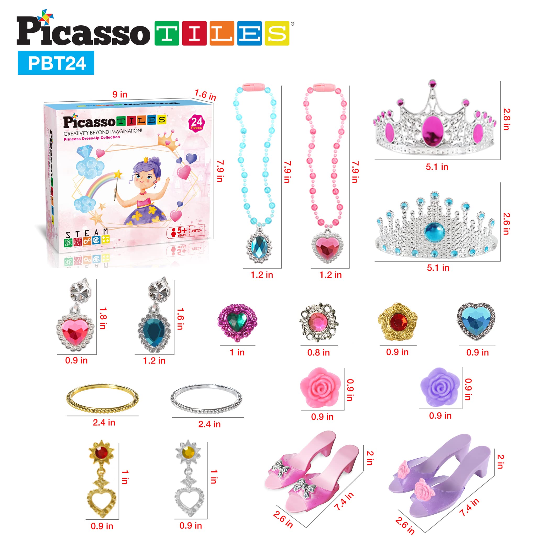 **PicassoTiles Royal Princess Dress Up Set for Girls Ages 5+ - Tiara, Jewelry, Shoes & Fashion Accessories | Pretend Play, STEM Learning & Creative Imagination Toys | Perfect for Birthday Gifts & Role Play**