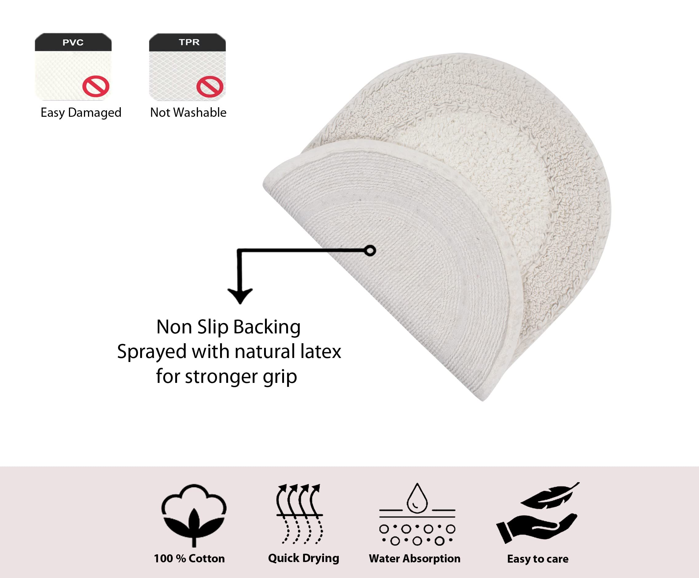Premium 100% Cotton Double Ruffle Bathroom Rug Set - Ultra Soft & Absorbent Non-Slip Bath Mat, Washable Kitchen & Bath Floor Mat (24