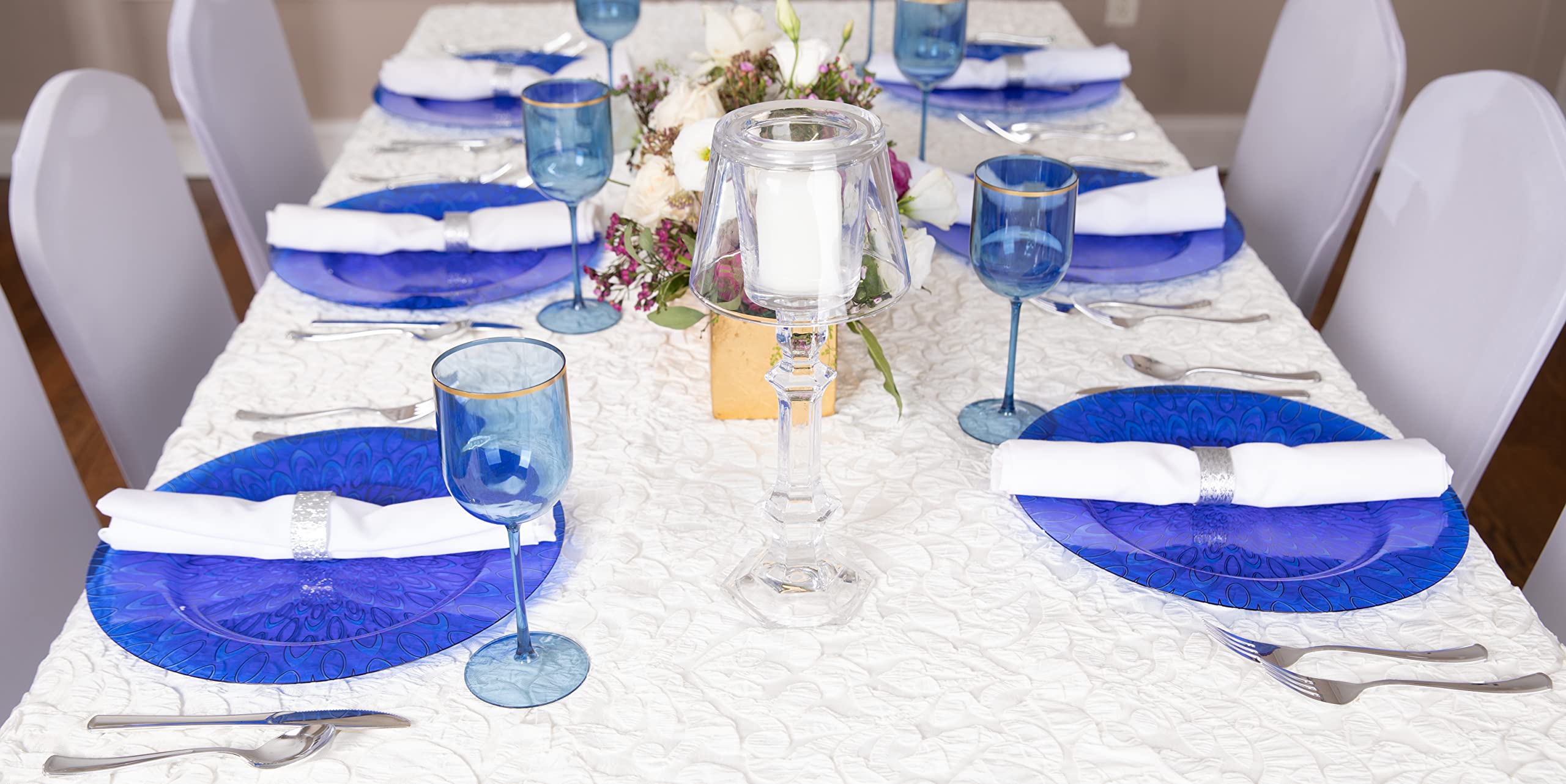 13 Inch Plastic Charger Plates - 8 Pack Raindrop Transparent Blue for Elegant Dinner Parties, Weddings & Events | Dishwasher Safe Decorative Serving Plates
