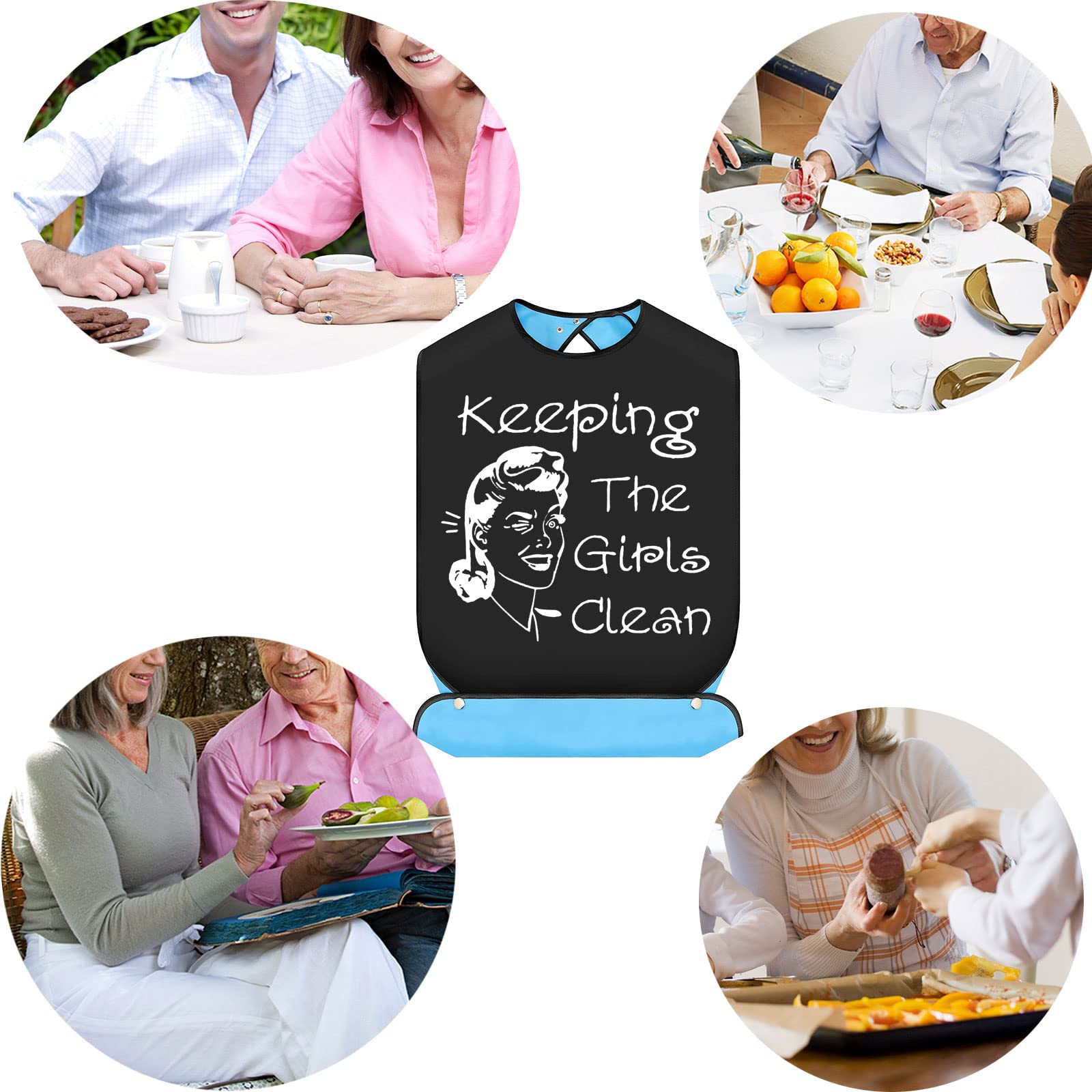 BWWKTOP Adjustable Adult Bibs with Crumb Catcher - Waterproof Dining Clothing Protectors for Women & Elderly - Perfect for Mealtime, Nursing Homes, and Assisted Living