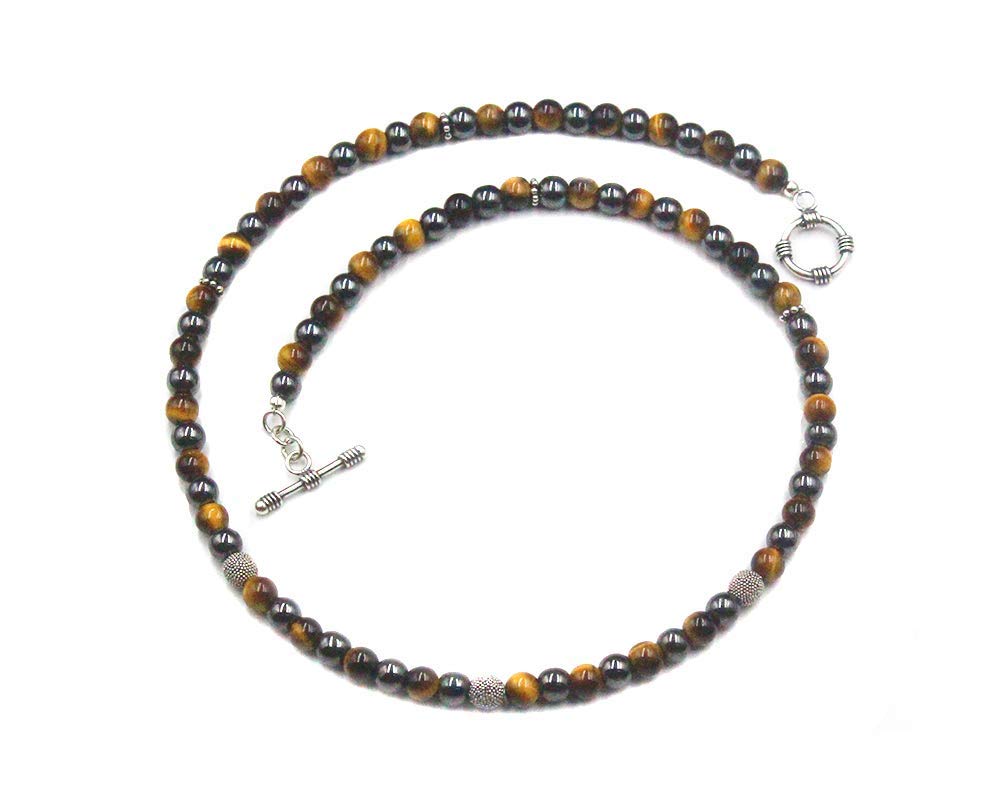 Tiger's Eye and Hematite Beaded Necklace for Men - Premium Healing Stone Jewelry with Natural Gemstones - Perfect for Meditation, Energy Balancing & Spiritual Protection