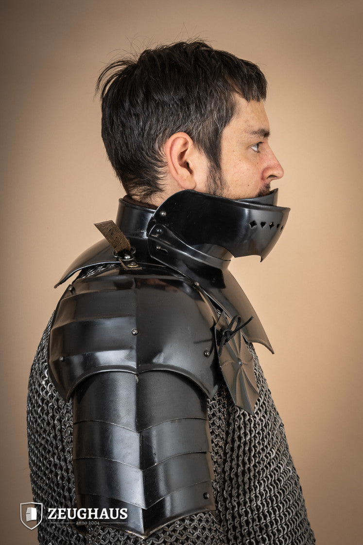 15th Century Medieval Pauldrons with Besagew - 1.6mm Burnished Steel Shoulder Armor for LARP, Cosplay & Historical Reenactment