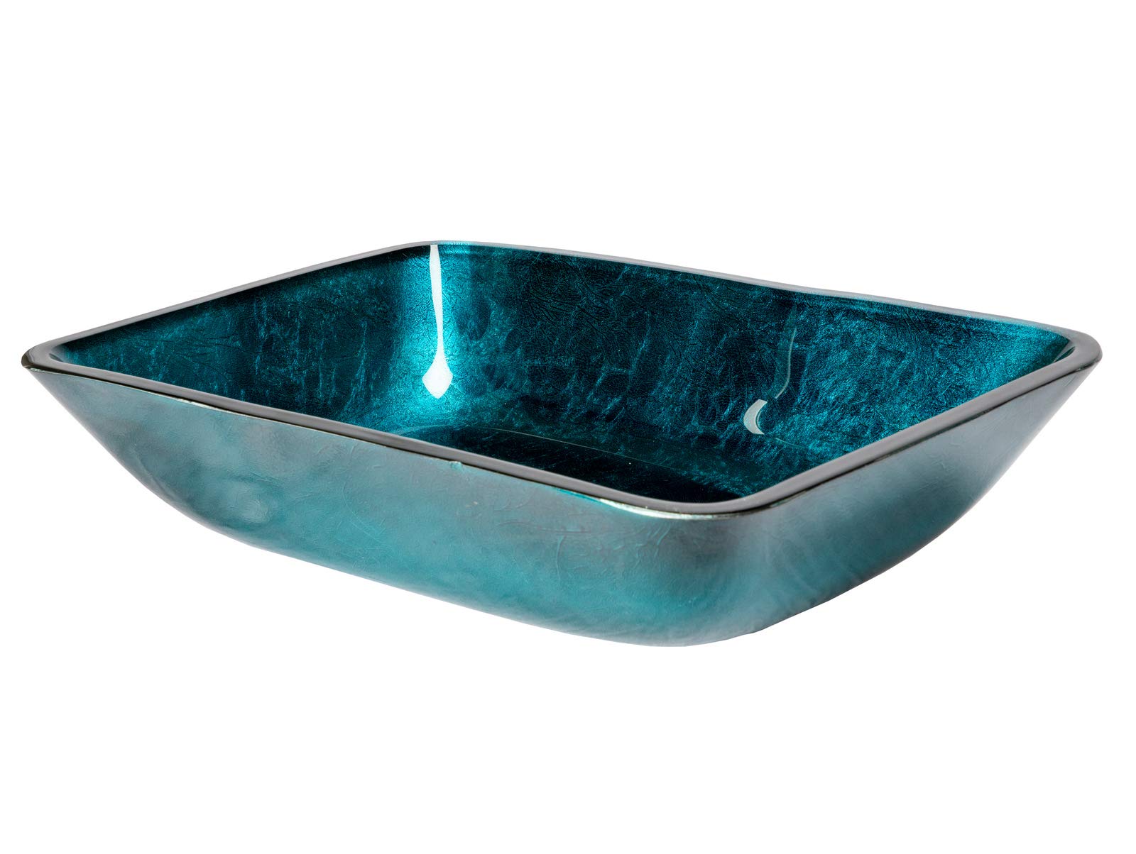 Modern Rectangular Turquoise Blue Foil Glass Vessel Bathroom Sink - Stylish Vanity Basin for Contemporary Home Decor, Perfect for Bathroom Renovation and Luxury Interior Design