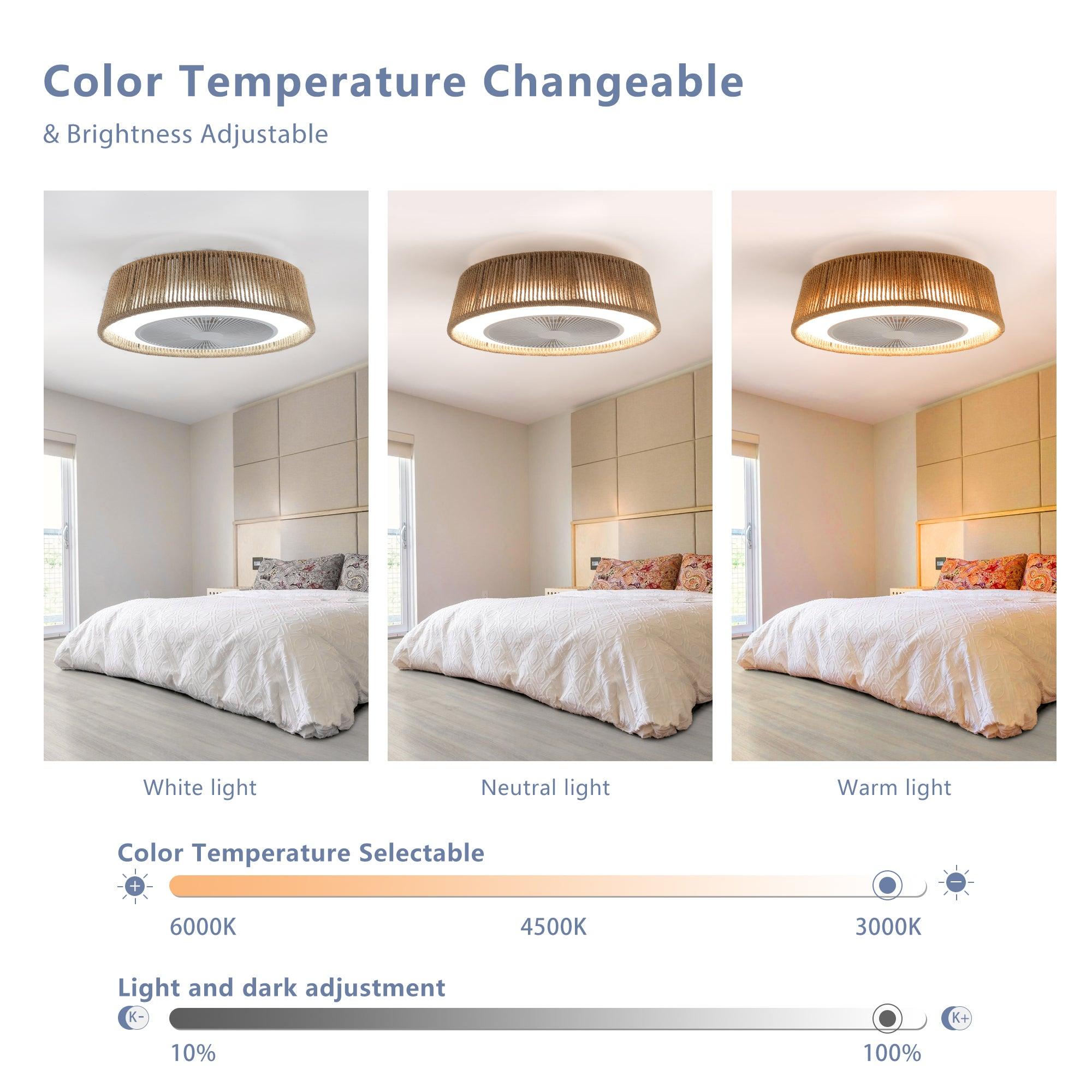 Bohemian Style LED Dimmable Ceiling Light with Built-in Fan & Remote Control - Modern Lighting for Bedroom, Living Room, and Patio
