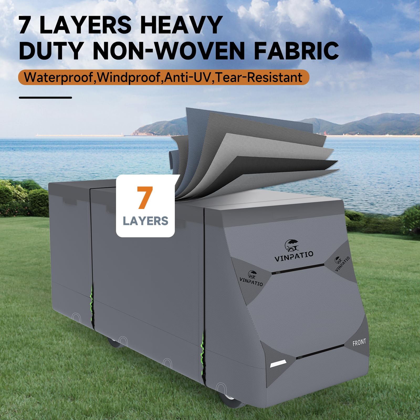 Heavy Duty Class C RV Cover - Extra Thick 7-Layer Waterproof & Windproof Protection for 23'-26' RVs | UV-Resistant Camper Cover with 3 Extra Long Straps & Gutter Covers | Perfect for Outdoor Storage, Winter Protection & Travel Season Shelter