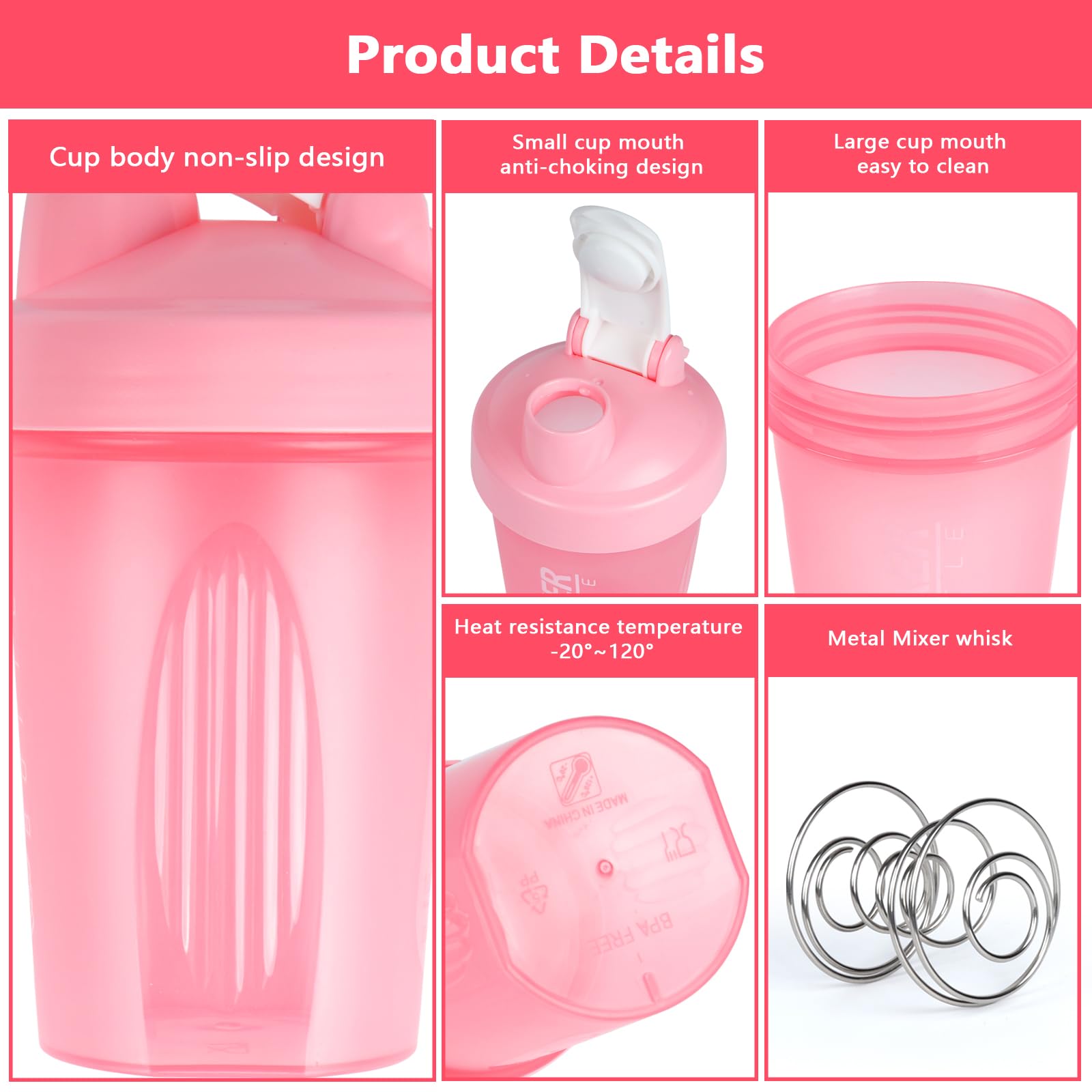Premium 400ml (13oz) Pink Protein Shaker Bottle with Mixing Ball - BPA Free Leak-Proof Gym Water Bottle for Smooth Blending of Protein Shakes & Smoothies - Ideal for Workouts, Fitness Training & Post-Exercise Recovery