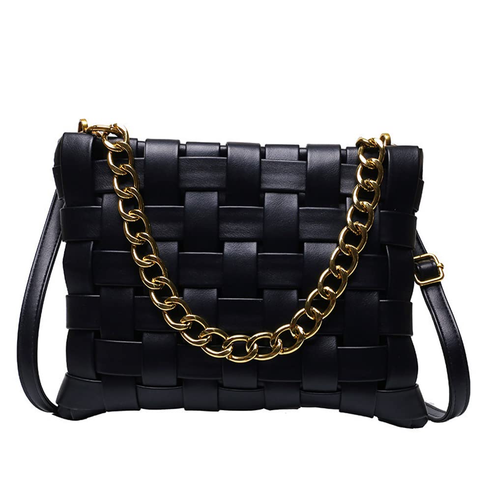 YP Women's Crossbody Bag - Woven Envelope Purse with Soft PU Leather & Chain Strap - Stylish Shoulder Handbag for Daily Use, Work, Travel & Evening Out