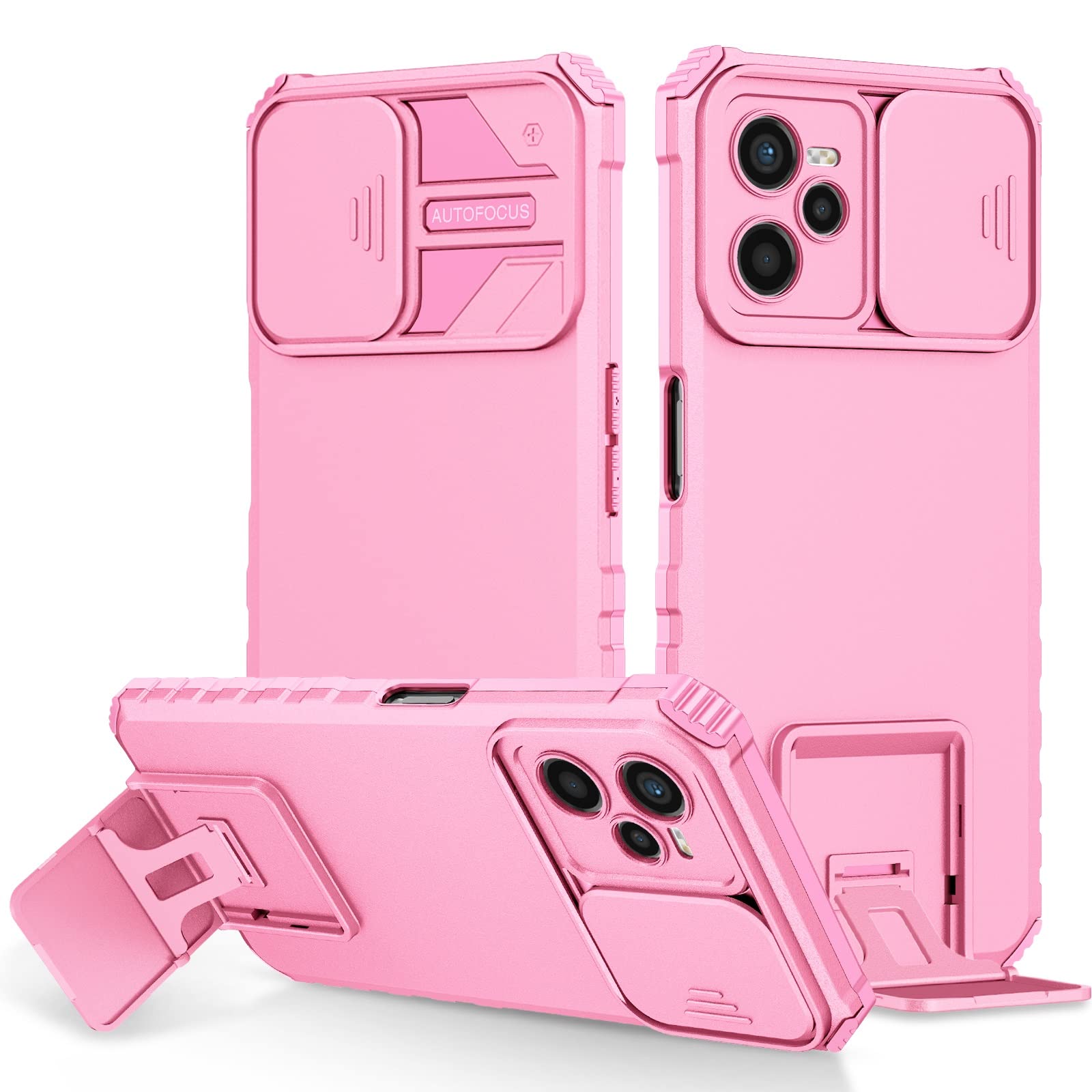 Oppo Realme C35 Phone Case - 3-in-1 Kickstand Silicone Cover with Vertical & Horizontal Stand | Slim Full Body Protection | Shockproof Hard Case (Pink) - Perfect for Work, Travel & Entertainment