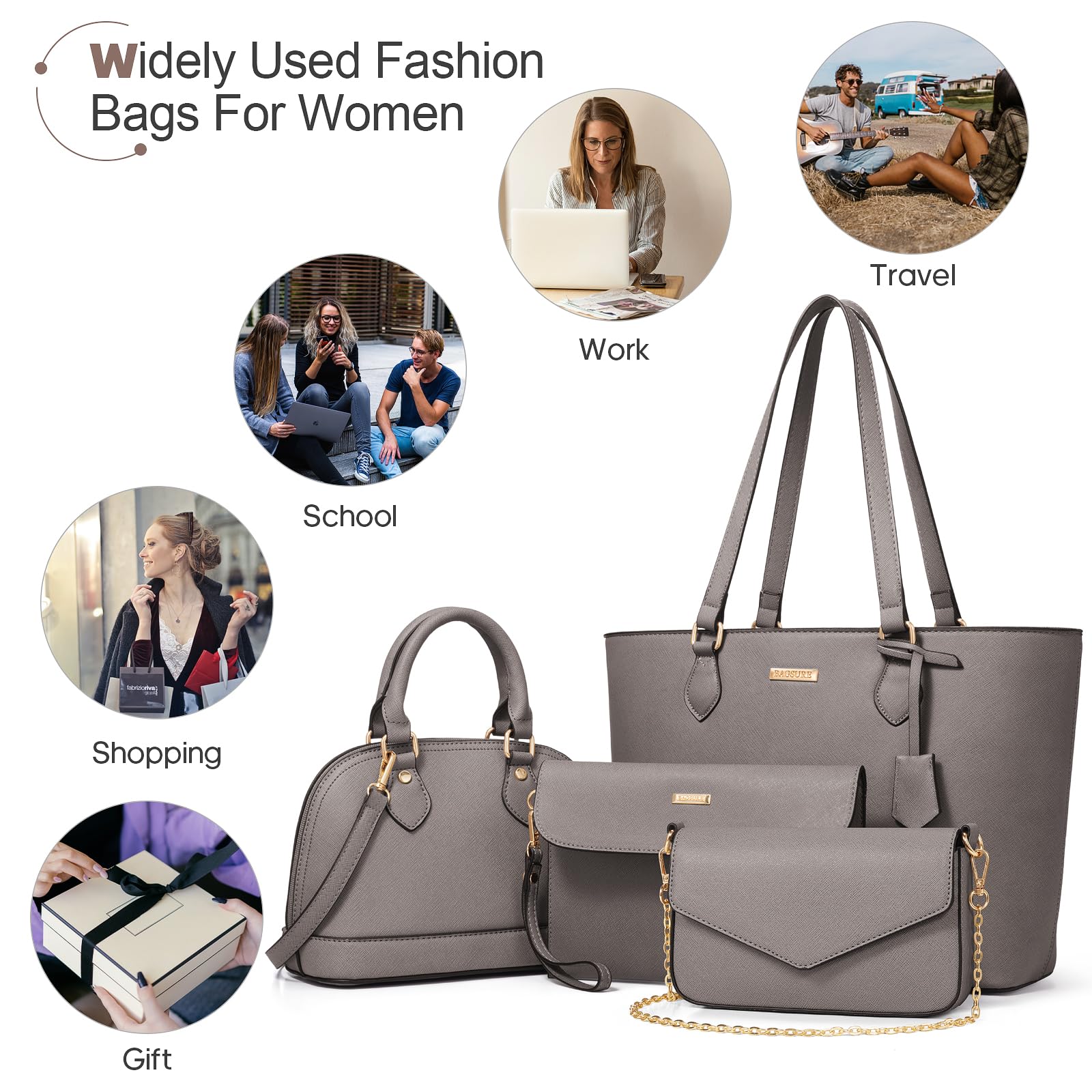 4PCS Women's Fashion Handbags Set - Tote, Shoulder, Crossbody & Wallet - Valentine's Day Gift for Women & Girls - Perfect for Work, Travel & Daily Use