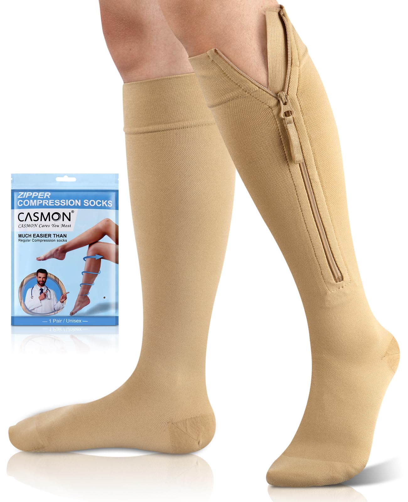 CASMON 15-20mmHg Compression Socks for Women & Men - Knee High Medical Support Stockings for Varicose Veins, Swelling Relief, Post-Surgery Recovery - Ideal for Nurses, Pregnancy & Travel (1 Pair) - Perfect for Long Flights, Hospital Shifts & Active Lifestyles