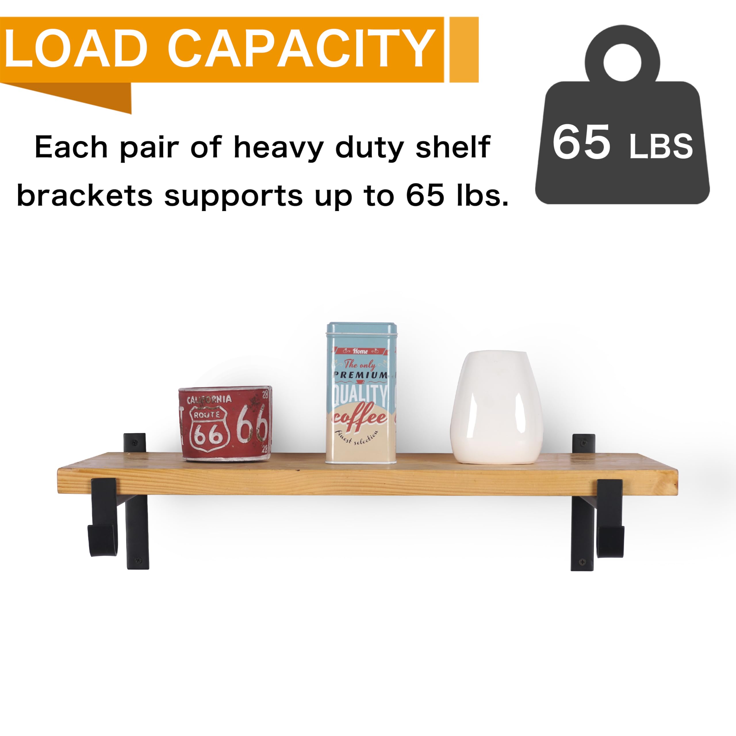Heavy Duty 10 Inch Black Closet Shelf Brackets with Rod Support & Hook - 6 Pack Wall Mounted for Closet Organization, Wardrobe Storage & Home Decor - EZYDECOR