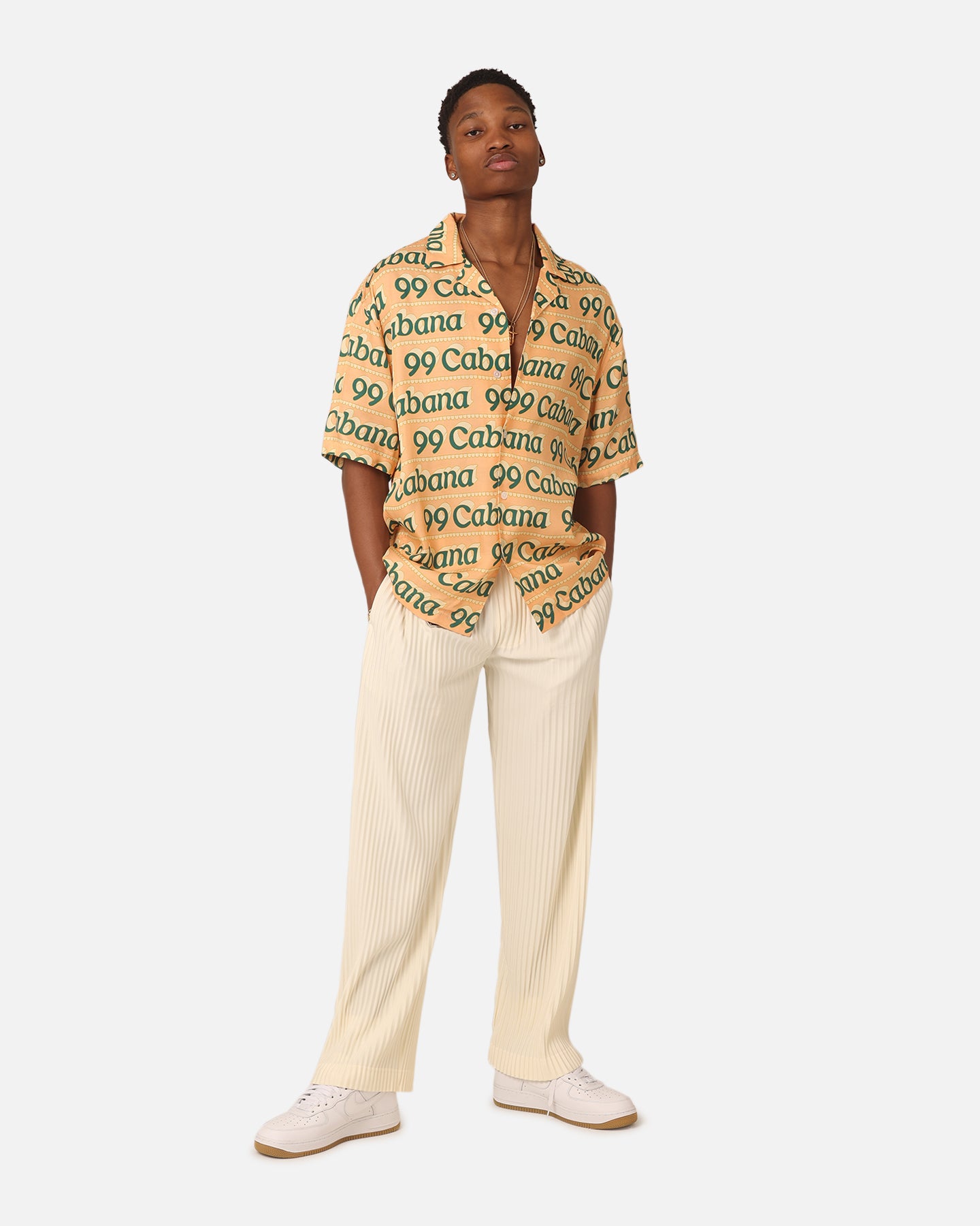 99 Cabana Logo Short Sleeve Button Up Shirt for Men - Breathable Casual Hawaiian Shirt in Yellow & Green - Perfect for Beach Vacation, Summer Party and Tropical Getaways