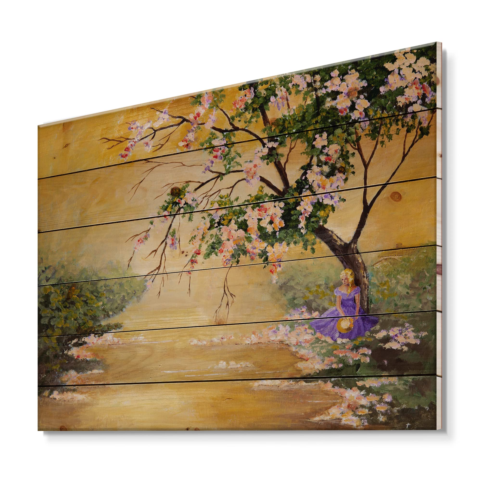 Traditional Wood Wall Decor - Floral Tree Yellow Wood Art Panel, Large Pine Wood Wall Hanging for Living Room, Bedroom & Office Decor