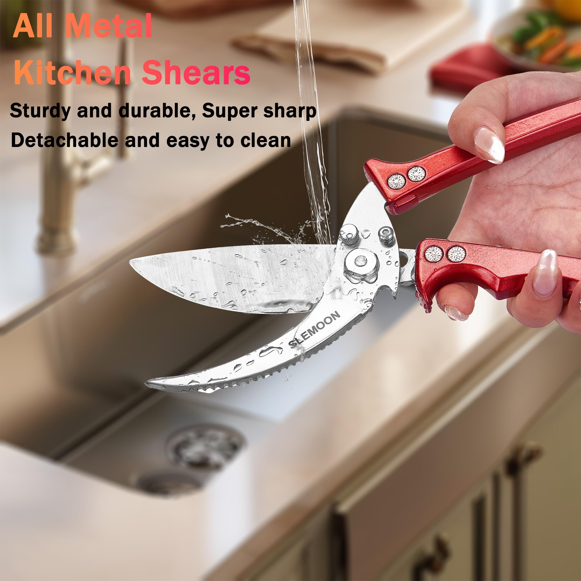 Heavy Duty Stainless Steel Poultry Shears for Chicken, Turkey, and Meat Cutting - Dishwasher Safe Kitchen Scissors with Burgundy Gift Box, Perfect for Thanksgiving and Holiday Meal Prep