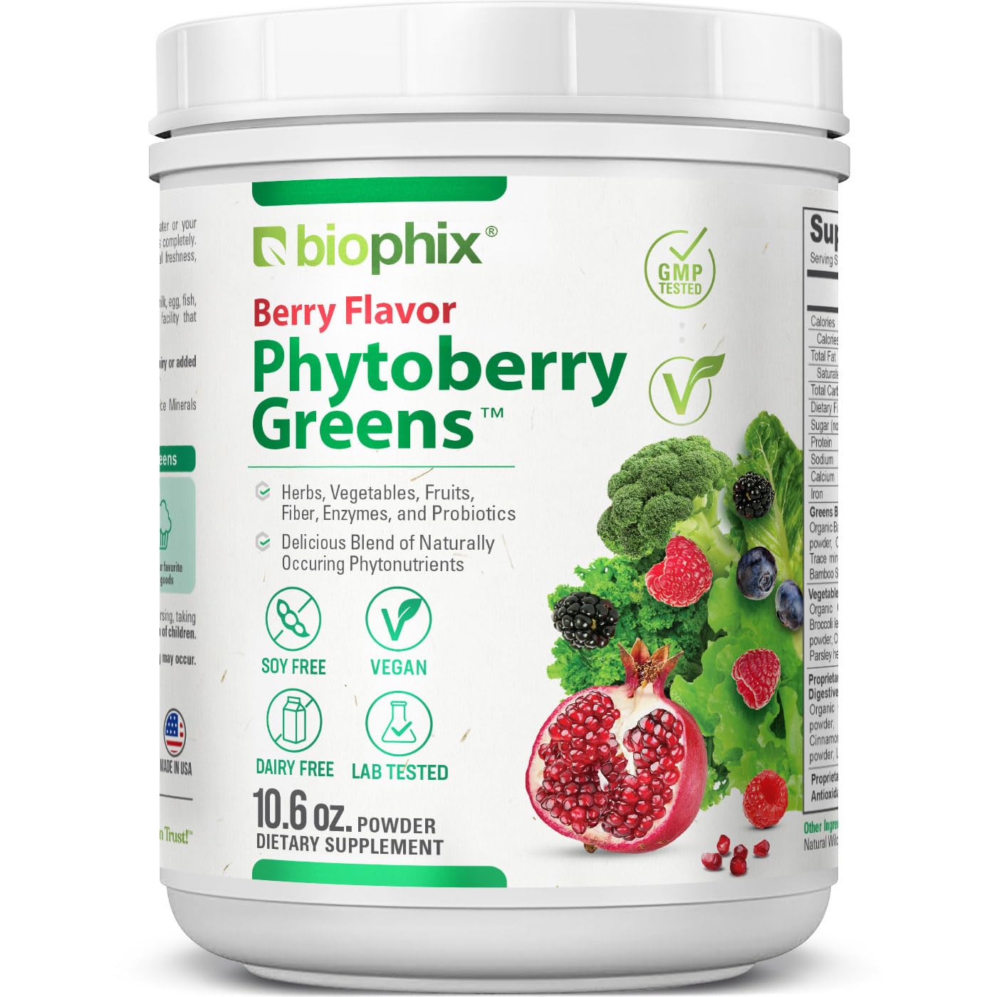 Biophix Phytoberry Greens Superfood Powder 10.6 oz - Natural Berry Flavor with Greens, Vegetables, Fruits, Fiber & Probiotics | Smoothie & Shake Booster for Daily Nutrition & Energy
