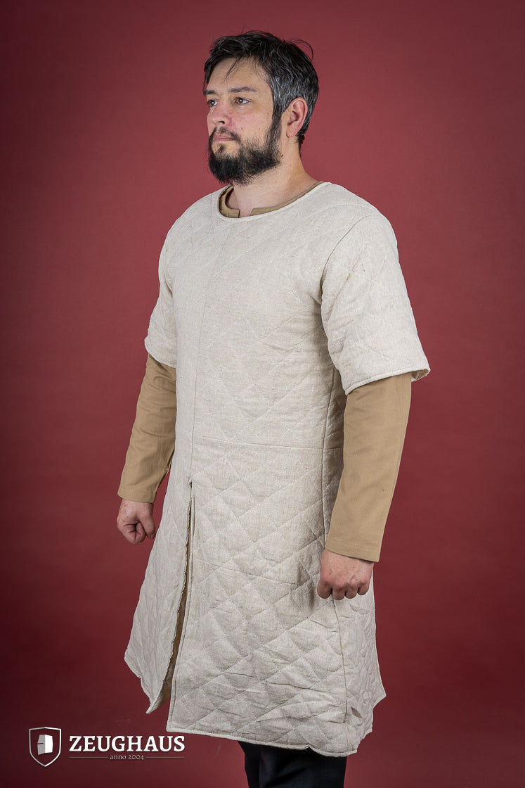 Medieval Short Sleeve Gambeson - Natural Cotton Linen Armor for LARP, Cosplay & Historical Reenactment | Perfect for Renaissance Fairs & SCA Events