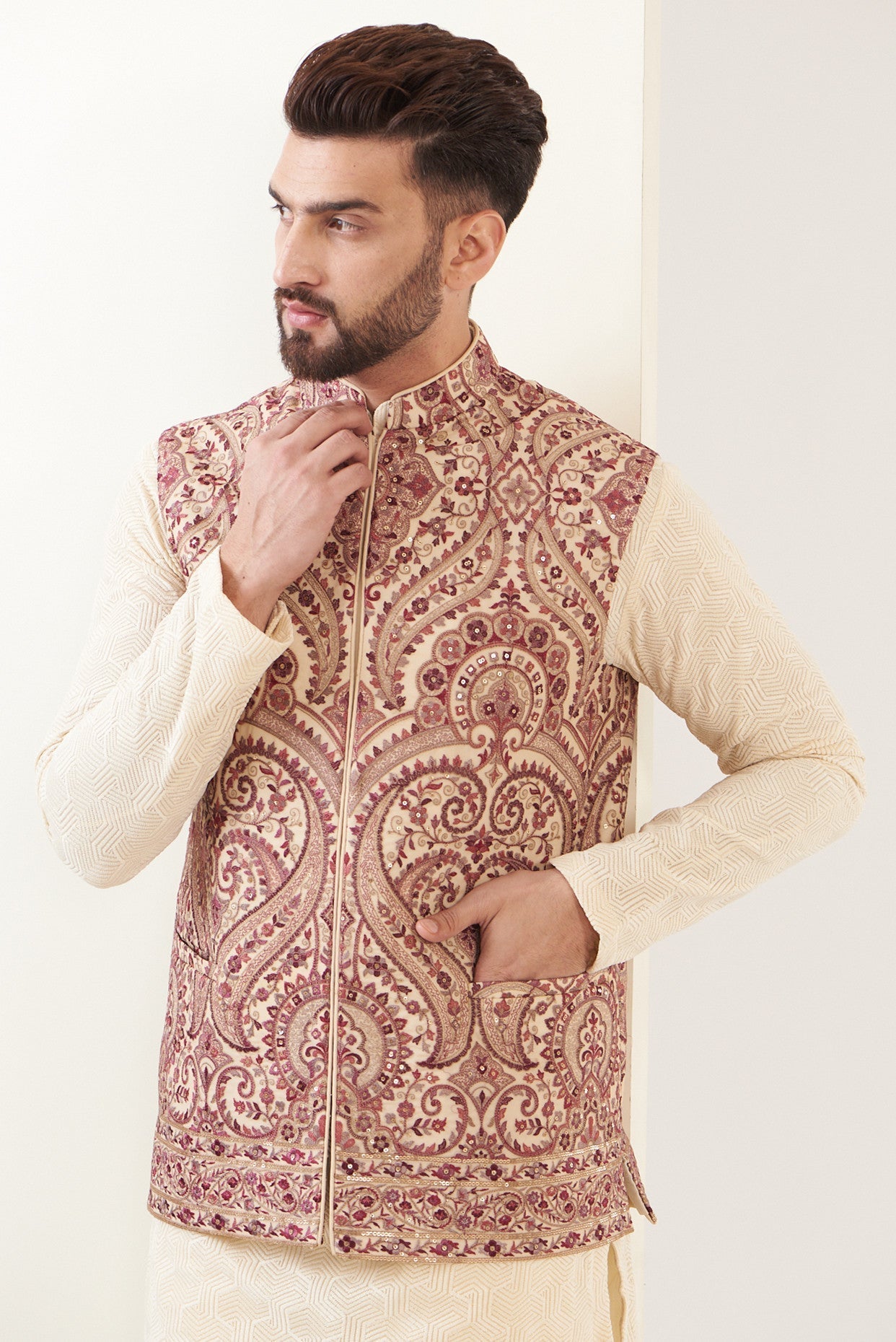 Exquisite Kashmiri Embroidered Nehru Jacket for Men - Traditional Indian Formal Wear for Weddings & Festivals