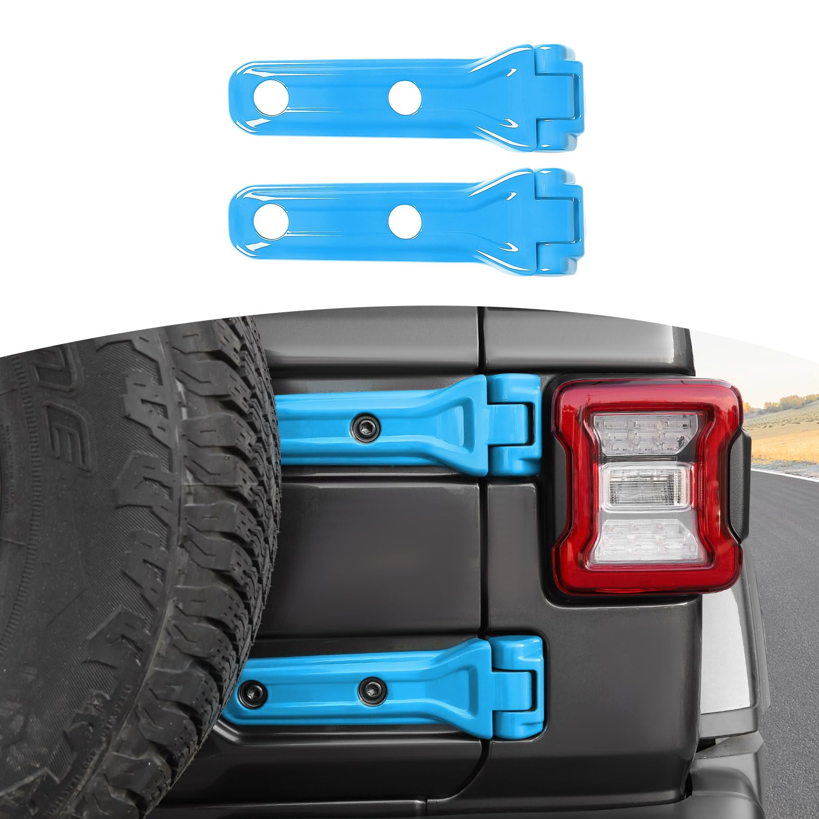 Jeep Wrangler JL JLU Tailgate Hinge Cover Trim Decals (2018-Present) - Baby Blue Exterior Accessories (2-Piece Set) | Durable Protection & Stylish Upgrade for Off-Road Adventures