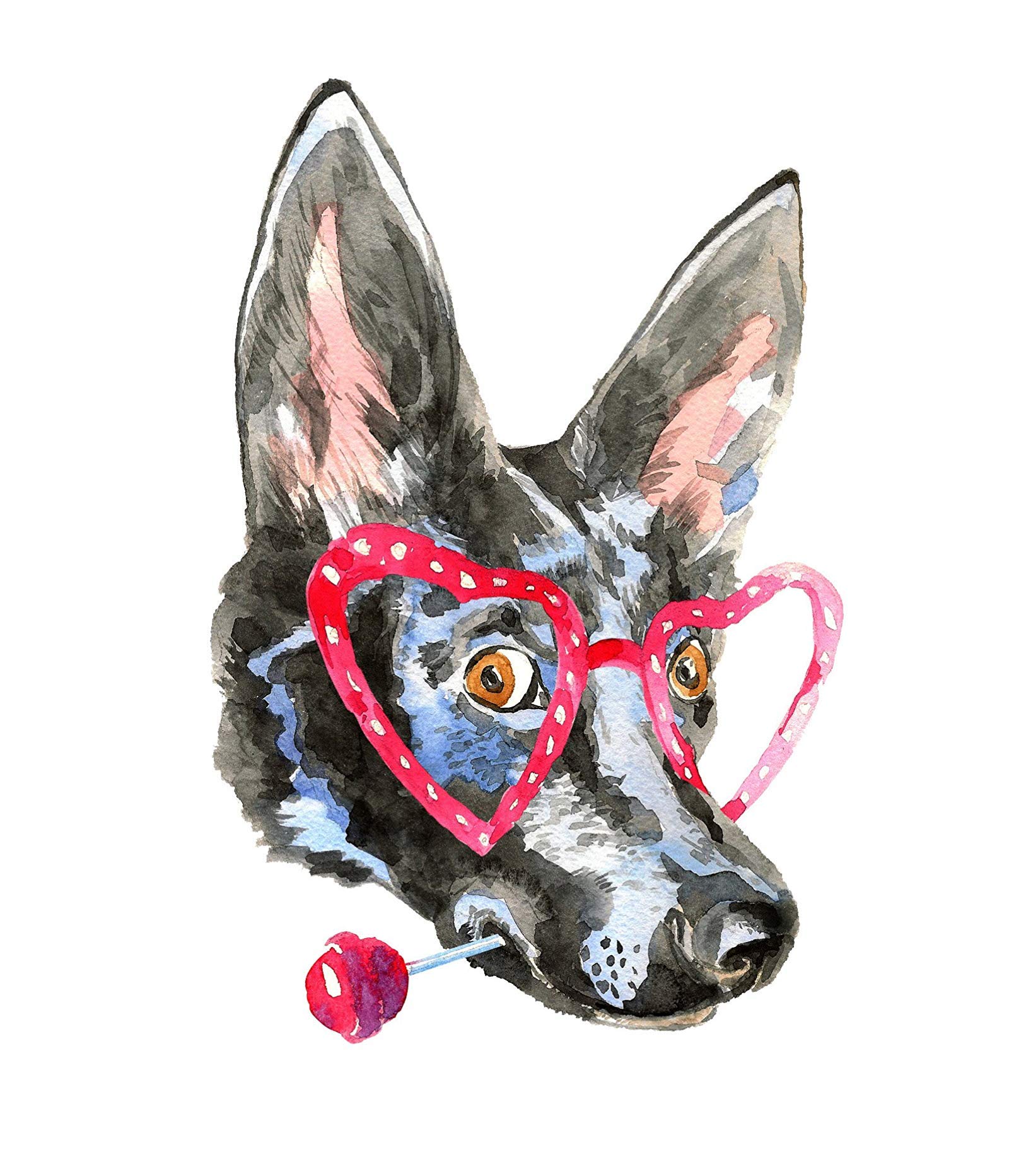 EW Designs German Shepherd Watercolor Magnet - Heart Glasses & Lollipop Design - 4