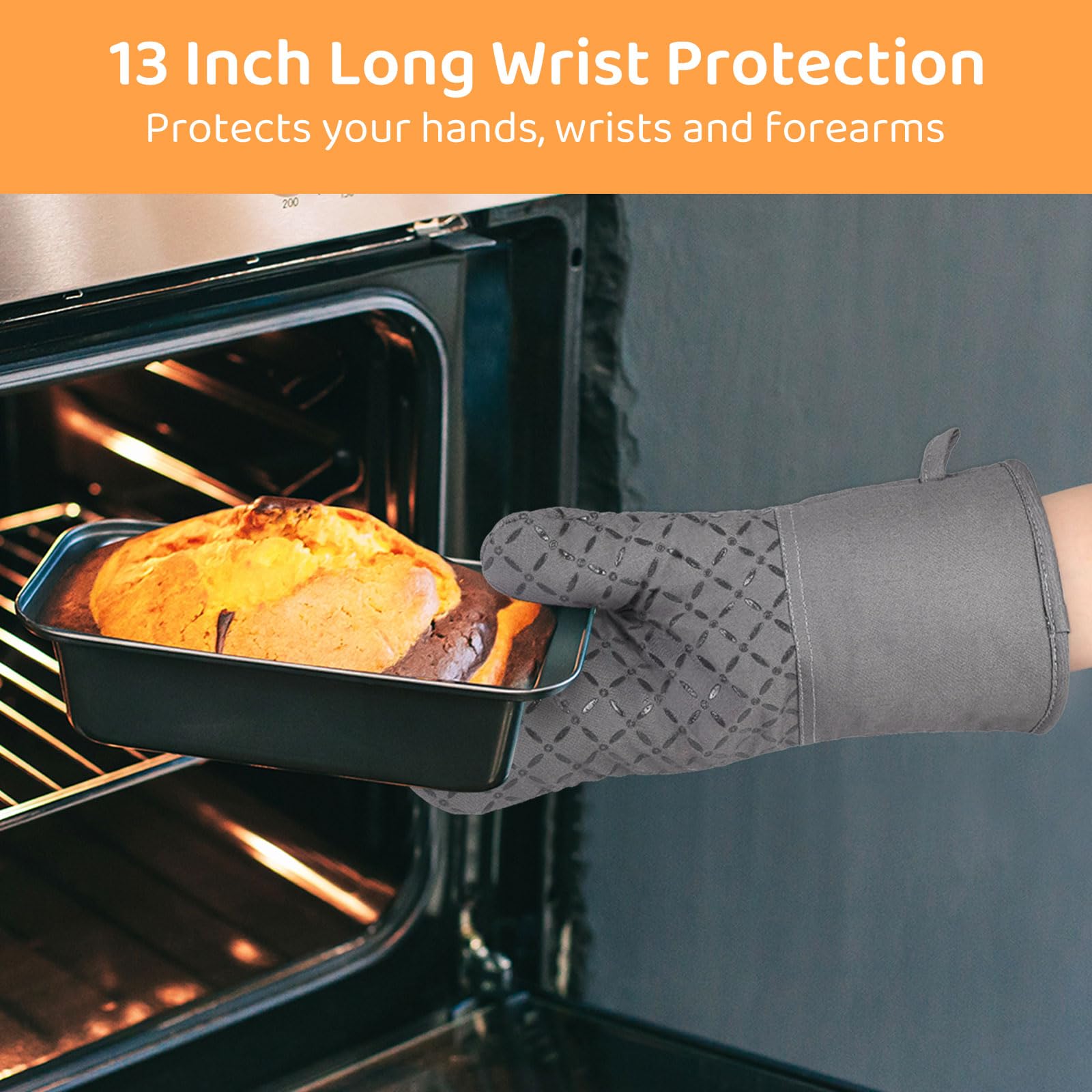 6Pcs Heat Resistant Oven Mitts and Pot Holders Set - 500°F Safe Baking Gloves with Soft Cotton Lining & Non-Slip Silicone Surface - Perfect for Cooking, Baking, BBQ and Kitchen Safety