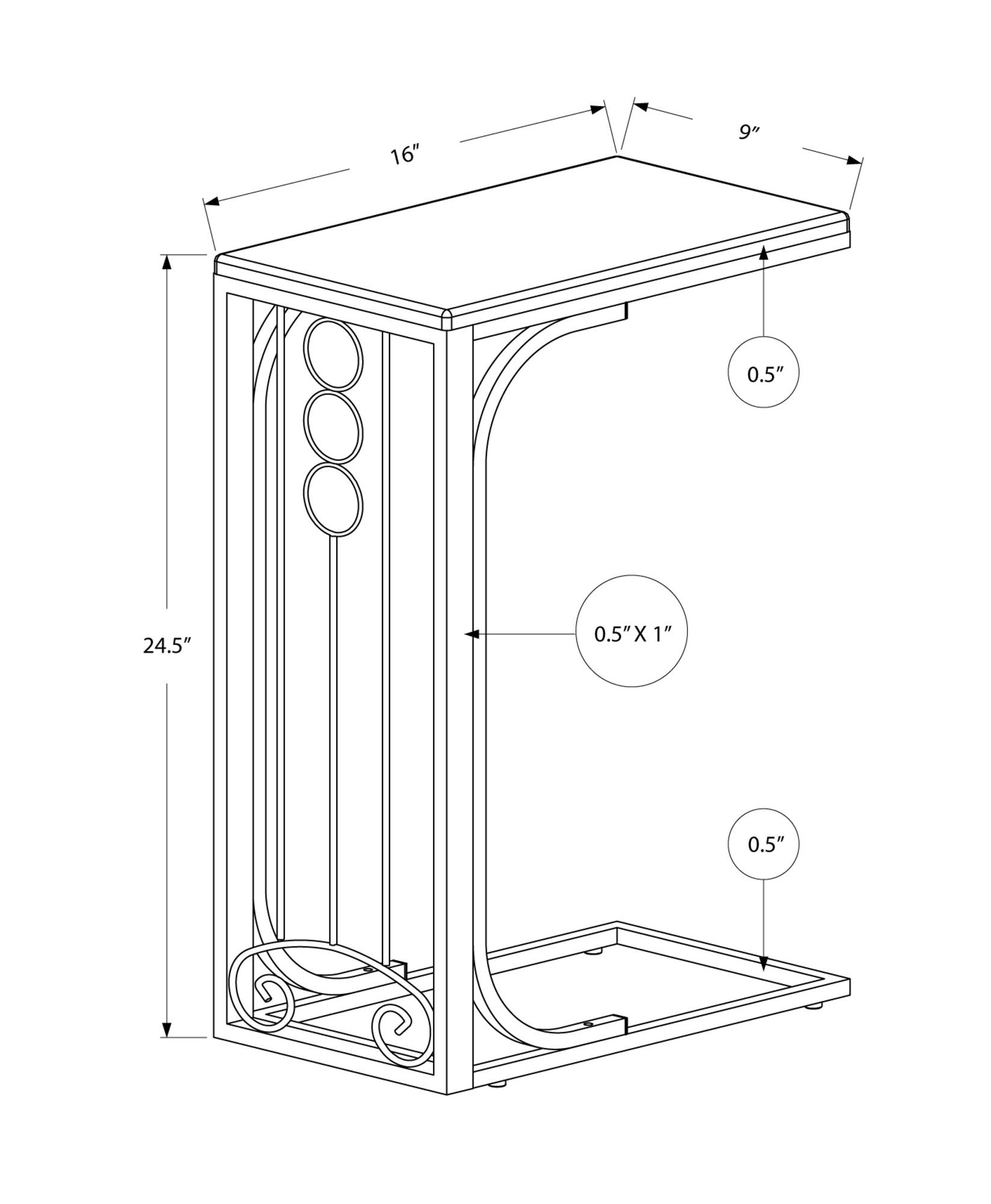 Modern Black Top & Silver Metal Accent Table - Stylish Side Table for Living Room, Bedroom, or Office Decor