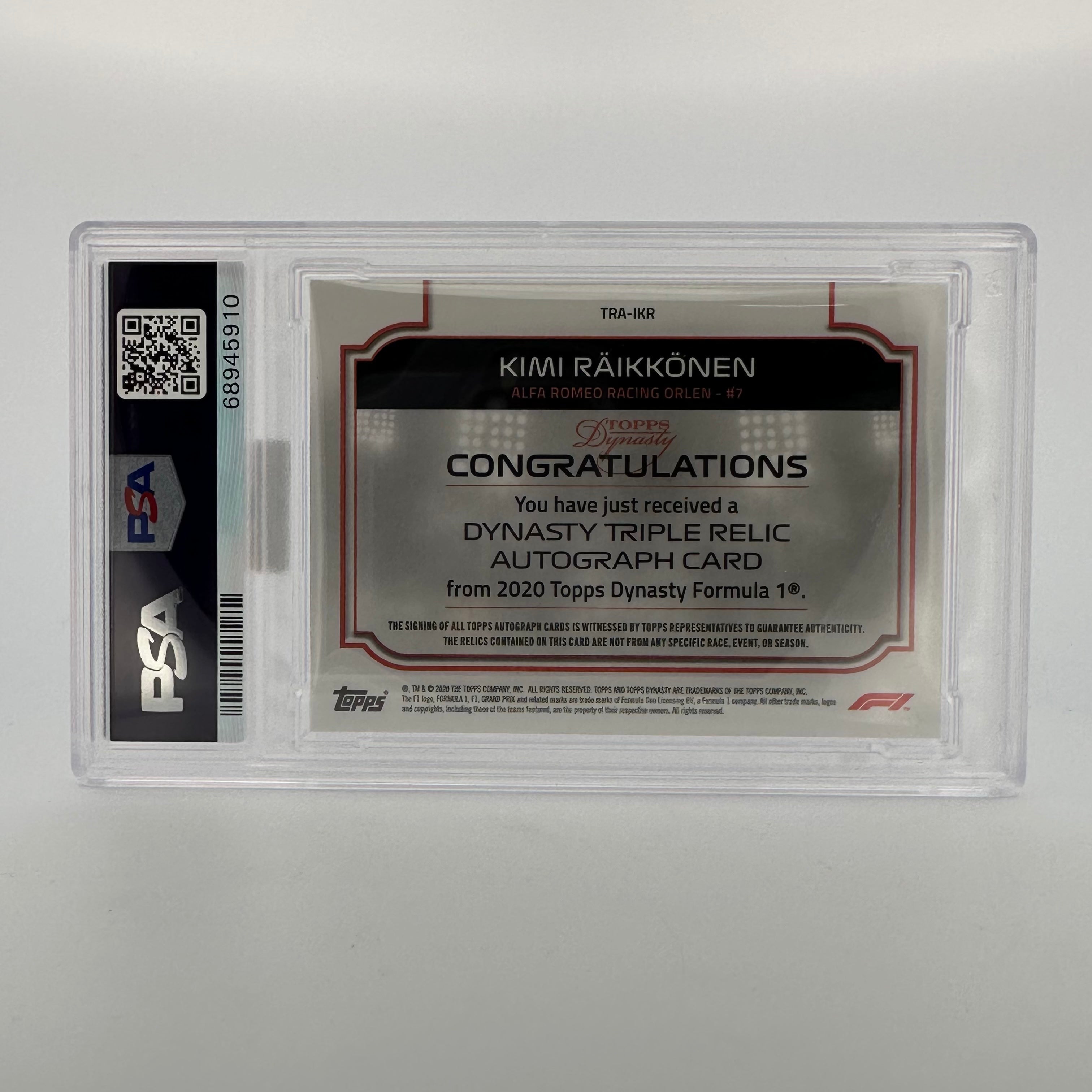2020 Dynasty Kimi Raikkonen #TRA IKR Triple Relic Autograph PSA 9 5/5 Red - Perfect for F1 Collectors, Sports Memorabilia Displays & Racing Enthusiast Gifts