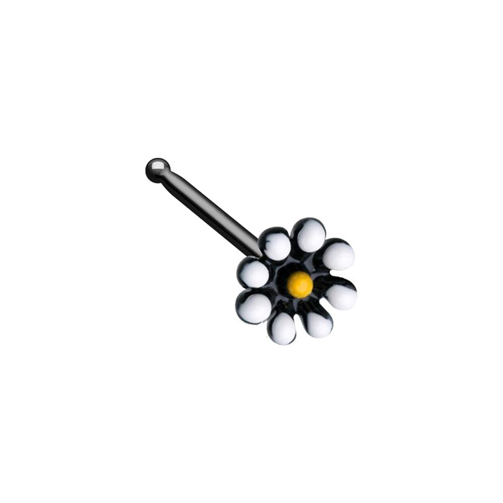 Dainty Black Daisy Enamel Nose Ring Stud - Hypoallergenic Nose Piercing Jewelry for Women, Perfect for Everyday Wear & Special Occasions